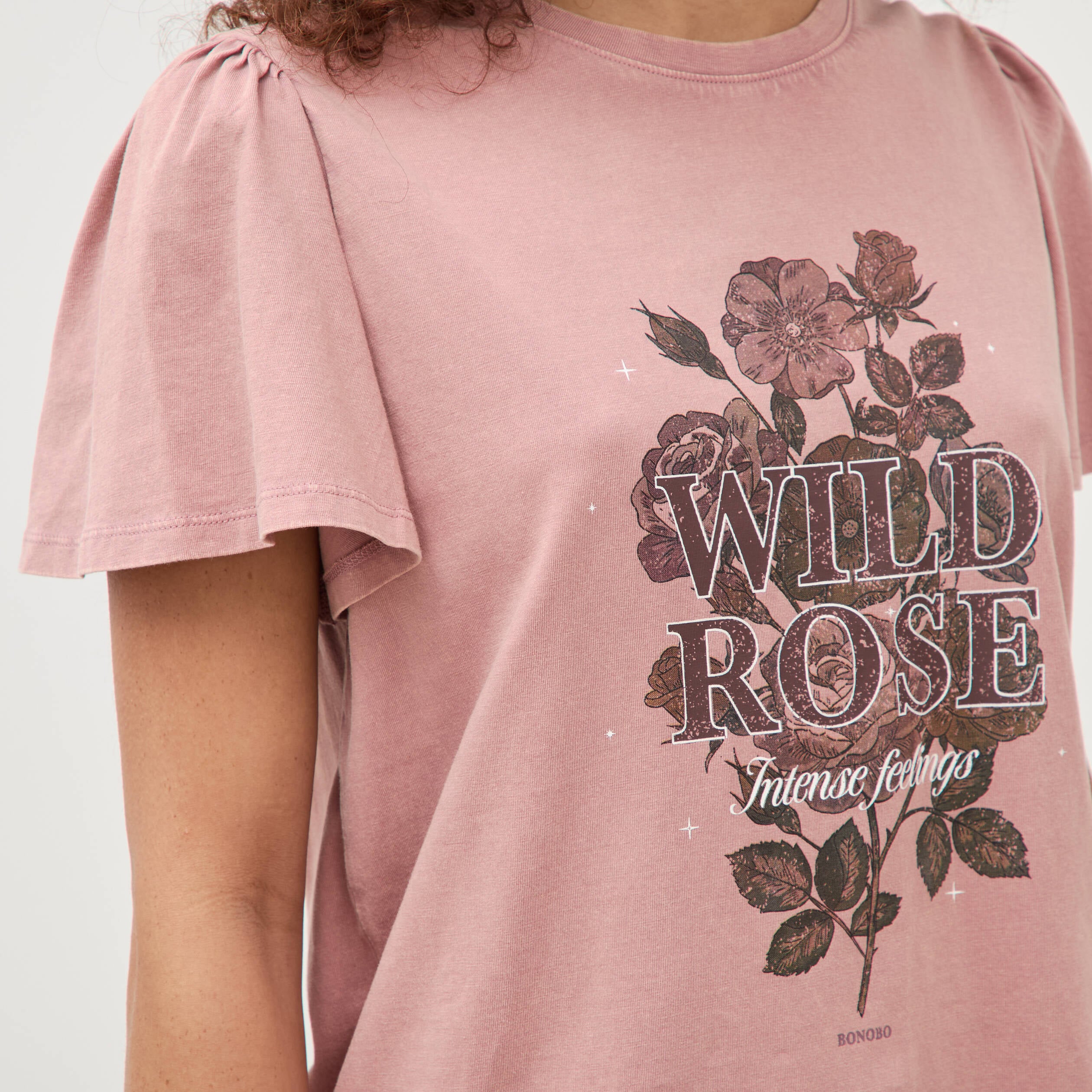 T-shirt droit col rond manches courtes vieux rose femme