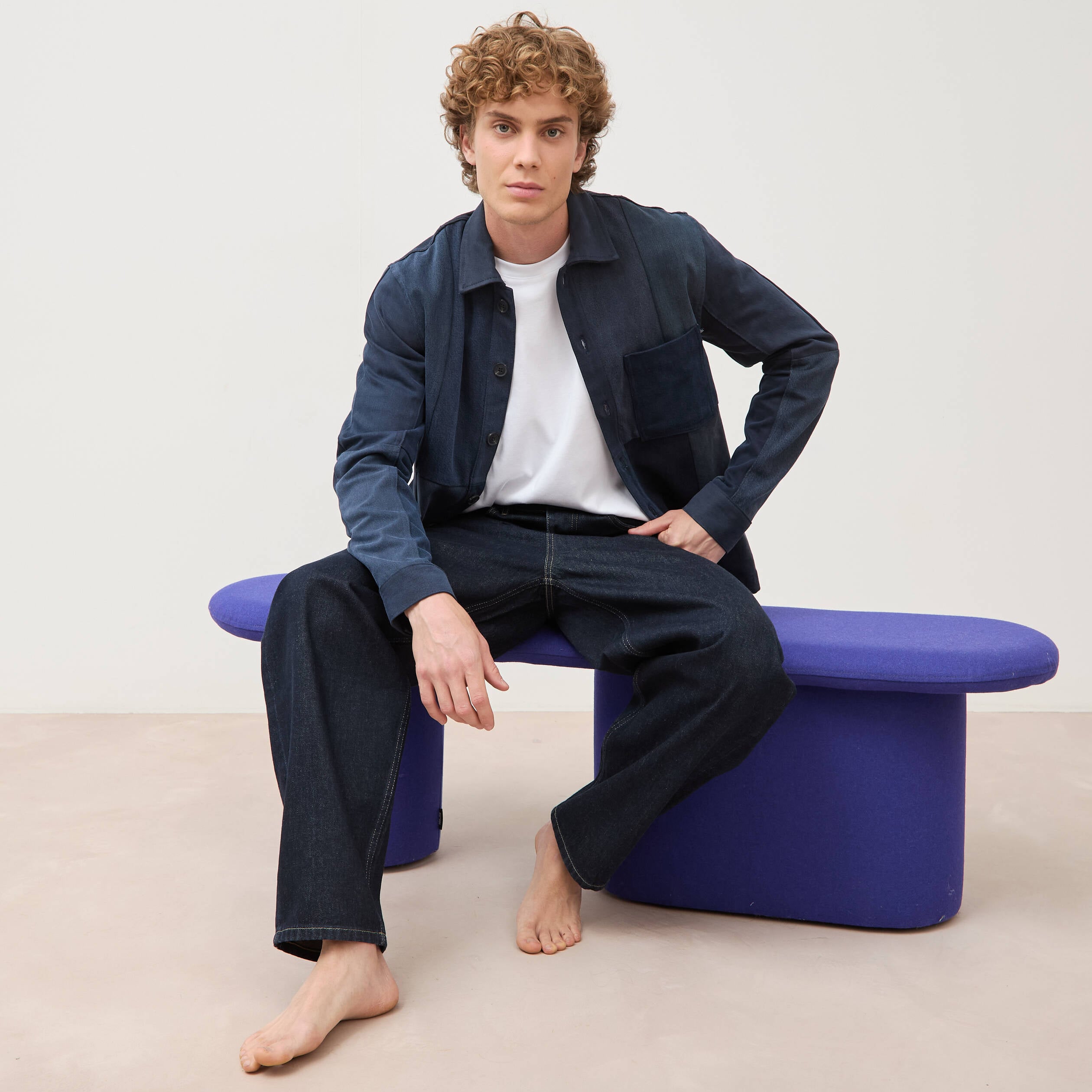 Surchemise droite manches longues denim brut homme