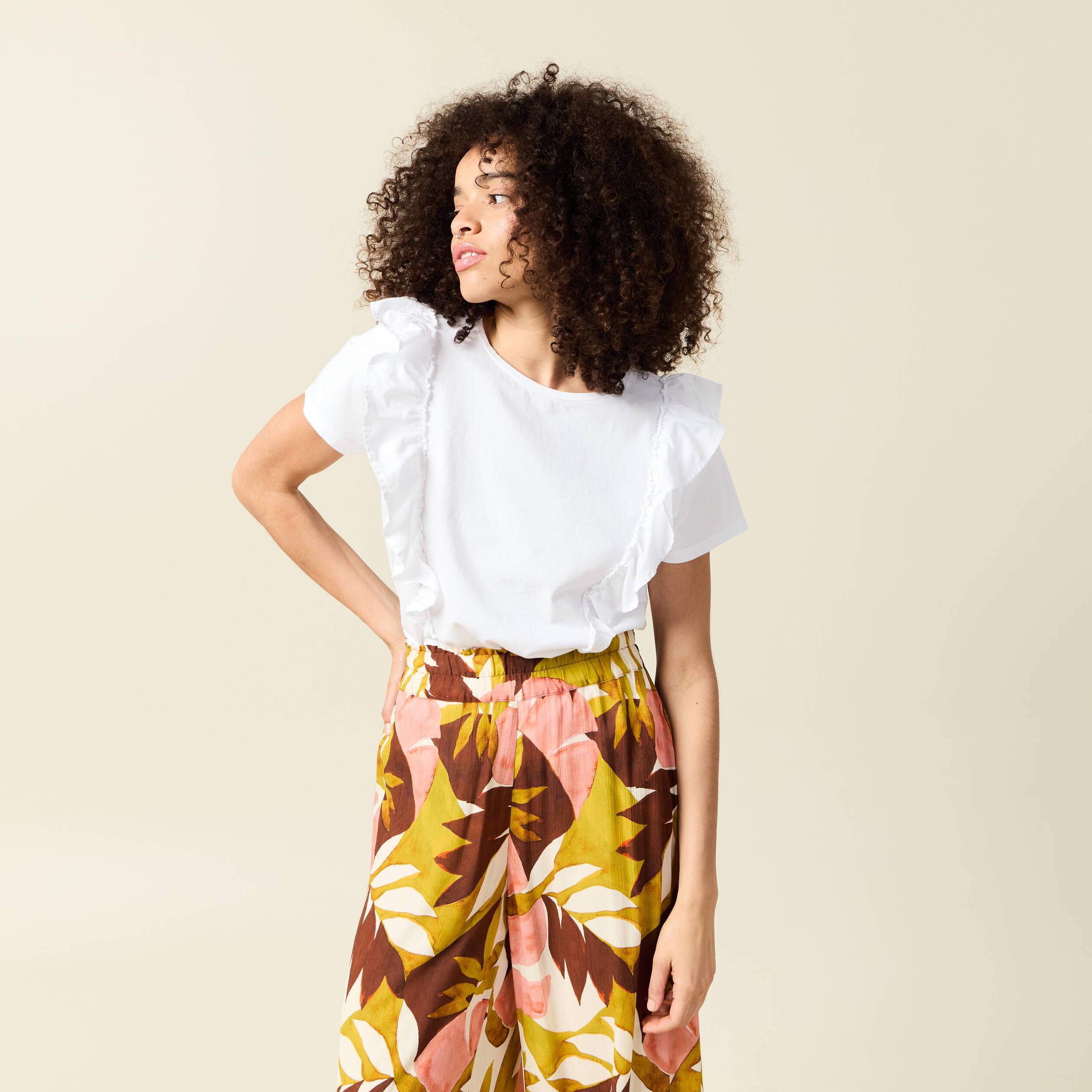 T-shirt en coton manches courtes blanc femme