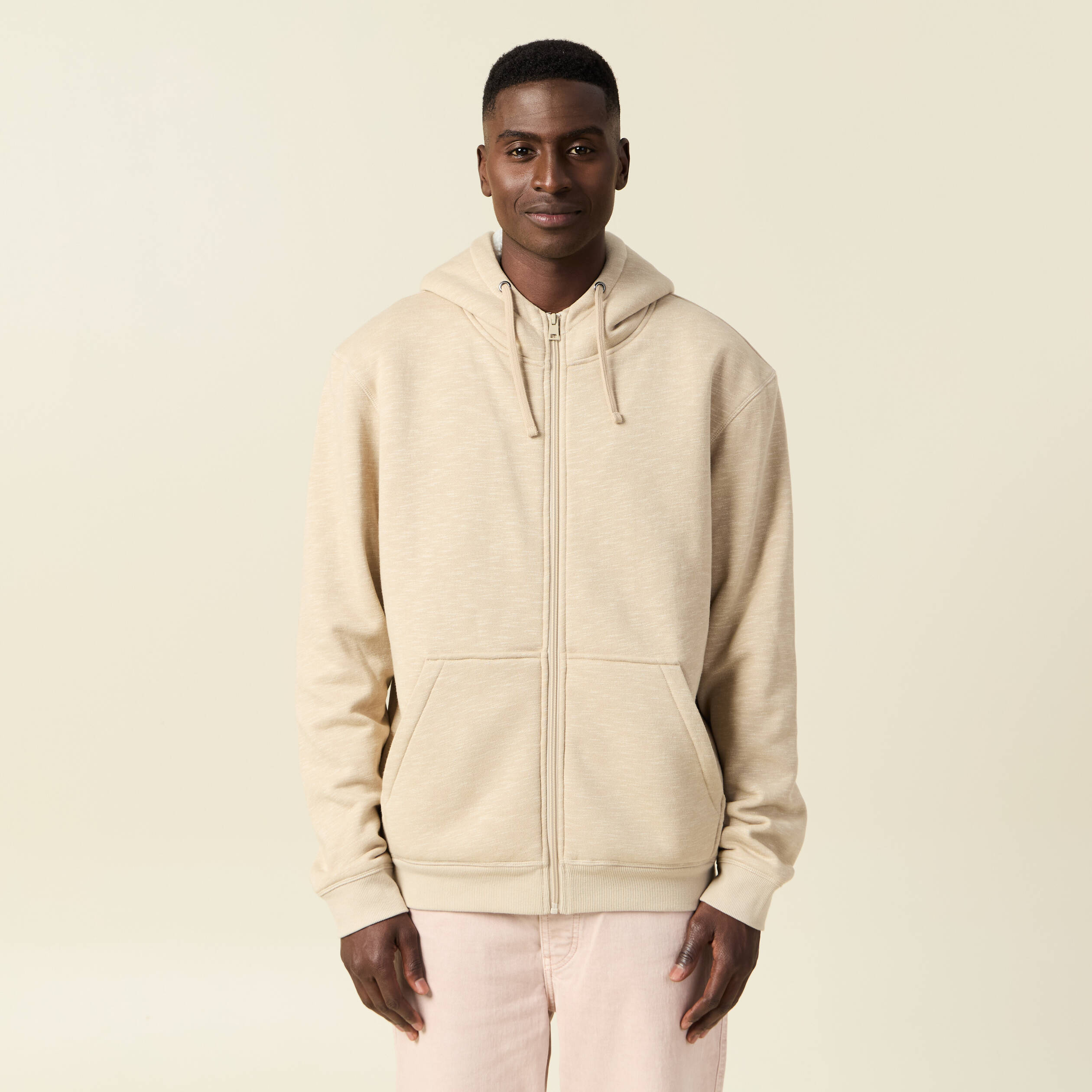 Sweat manches longues zipp&eacute; beige homme