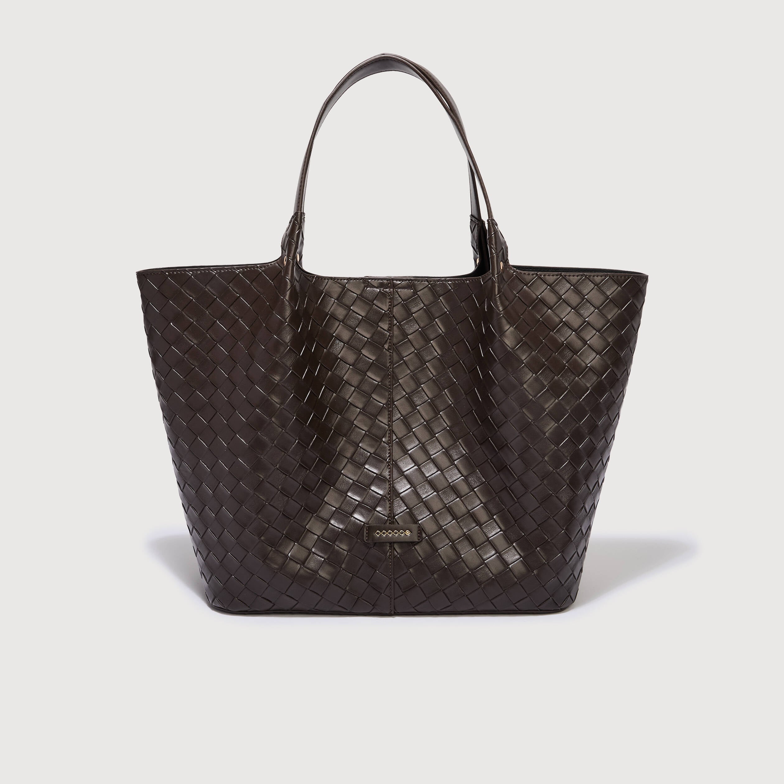 Ensemble cabas tress&eacute; 2 en 1 marron fonc&eacute; femme