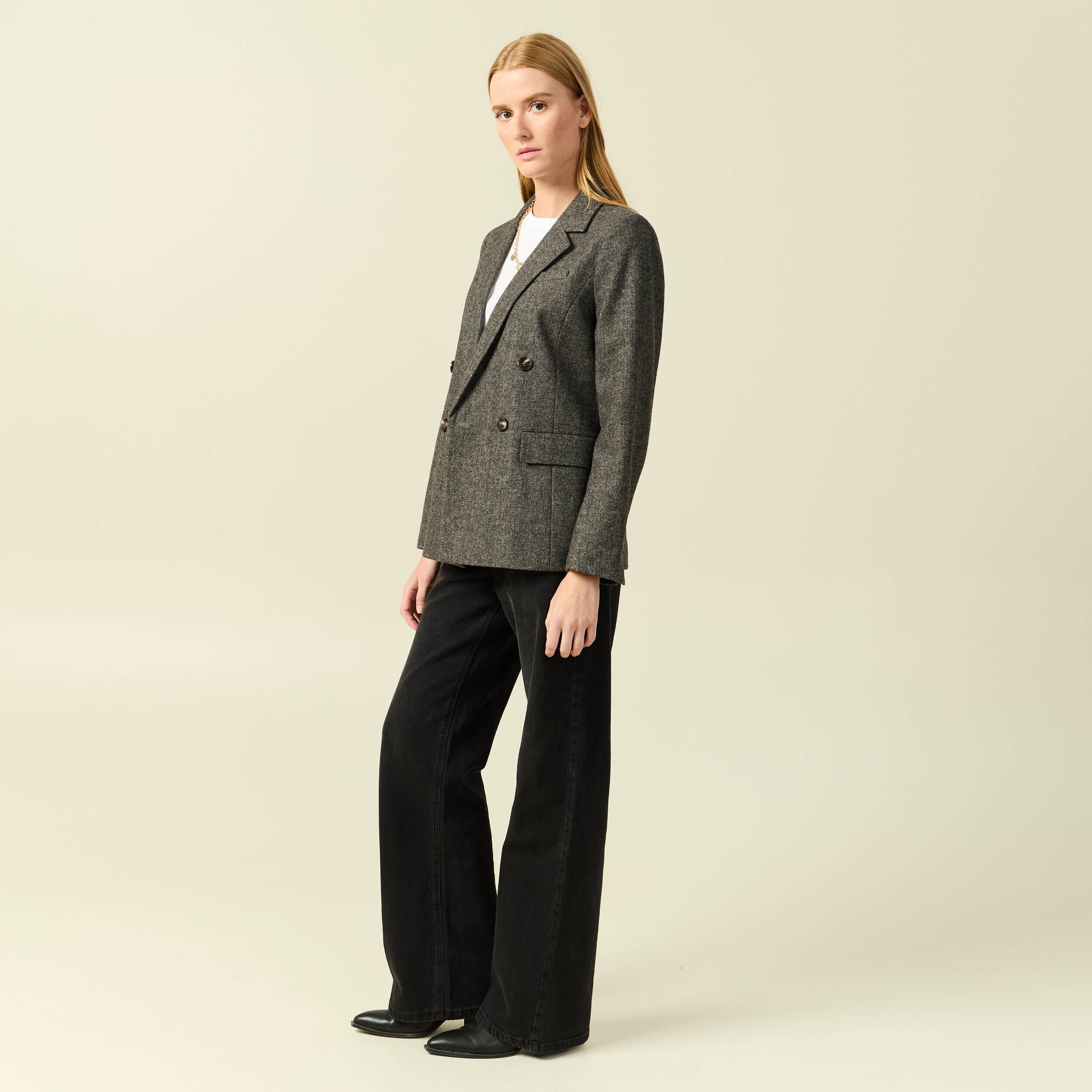 Blazer col tailleur manches longues gris fonc&eacute; femme