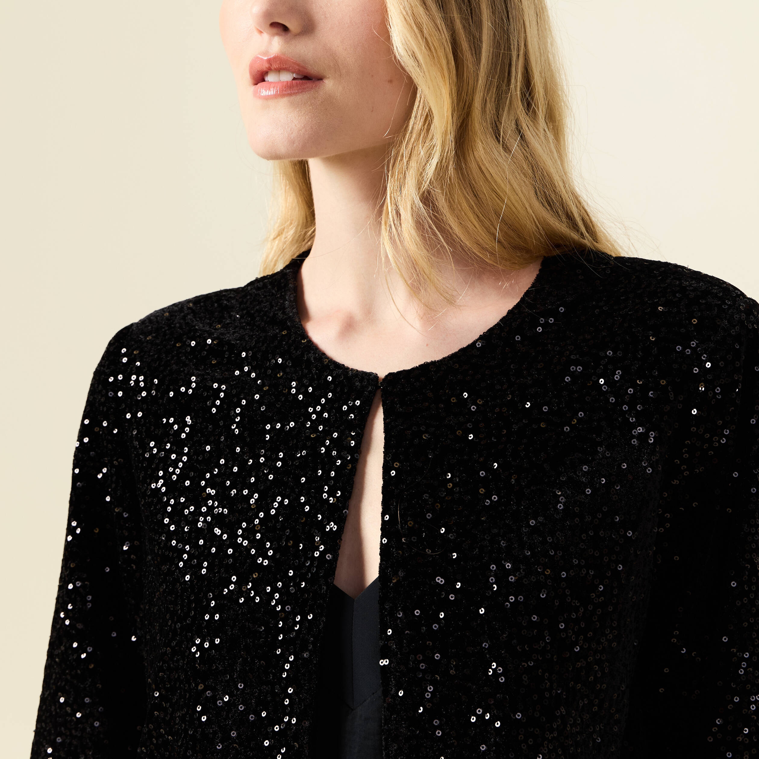 gilet manches longues sequins noir femme Gilet manches longues sequins noir femme