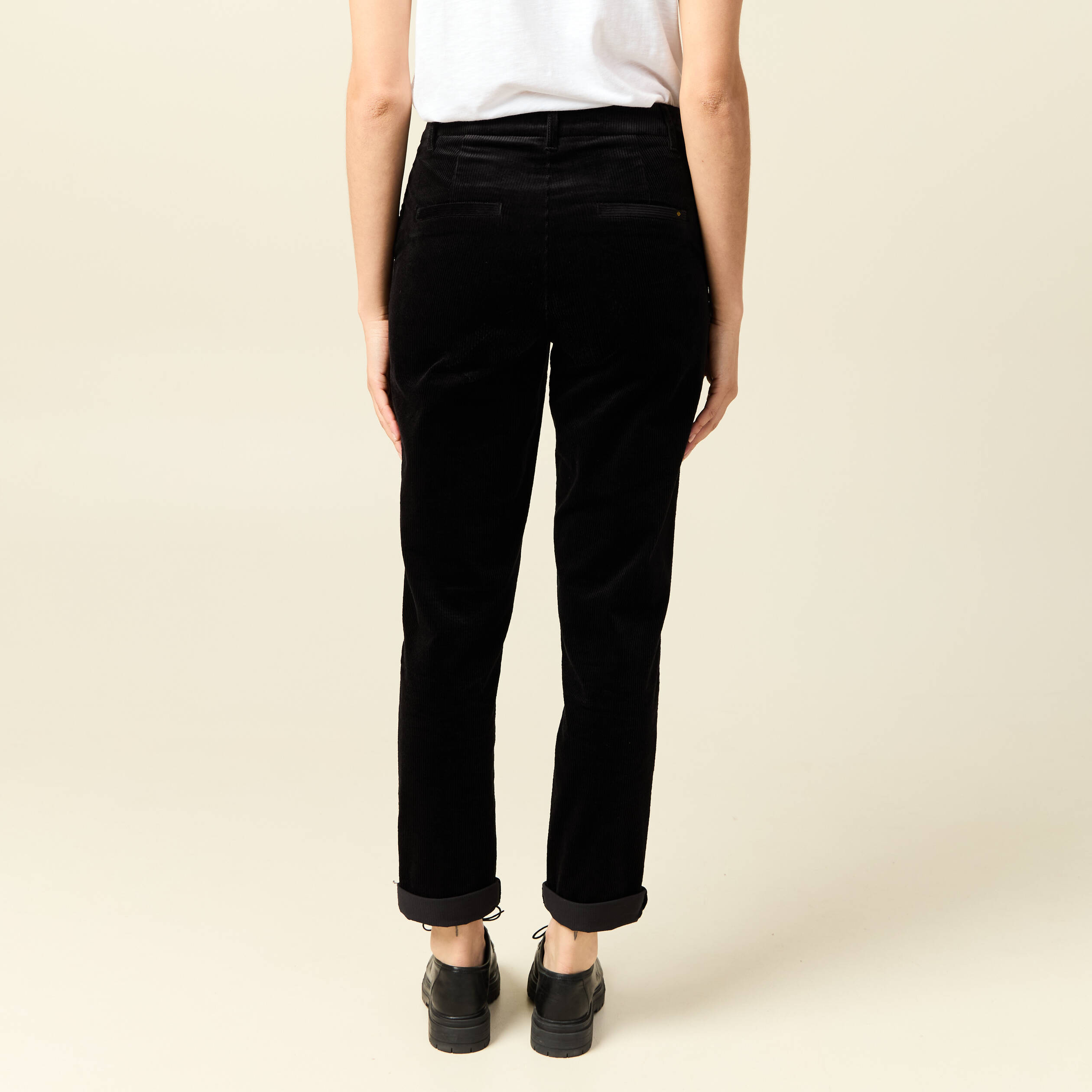 Pantalon large 7/8&egrave;me taille haute noir femme