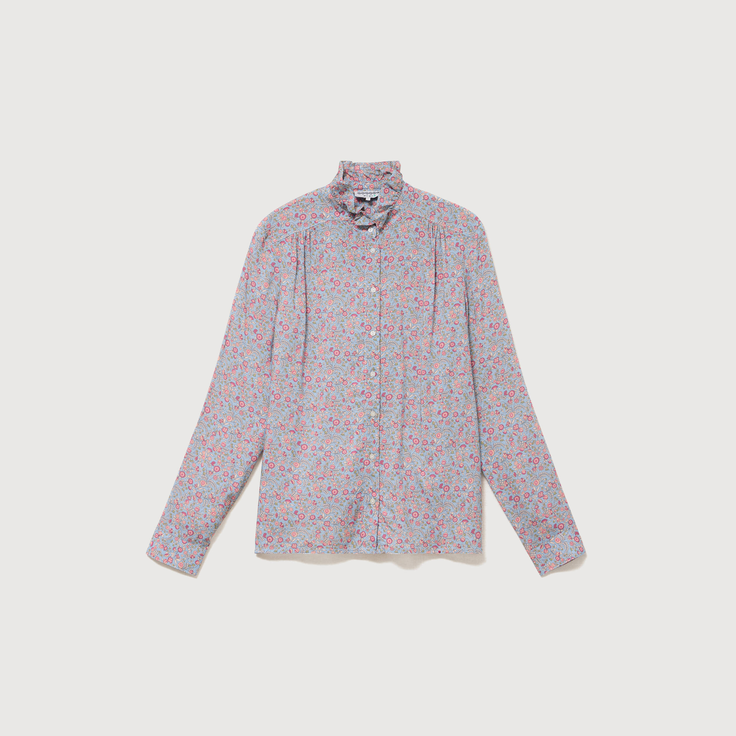 Chemise droite manches longues bleu gris femme
