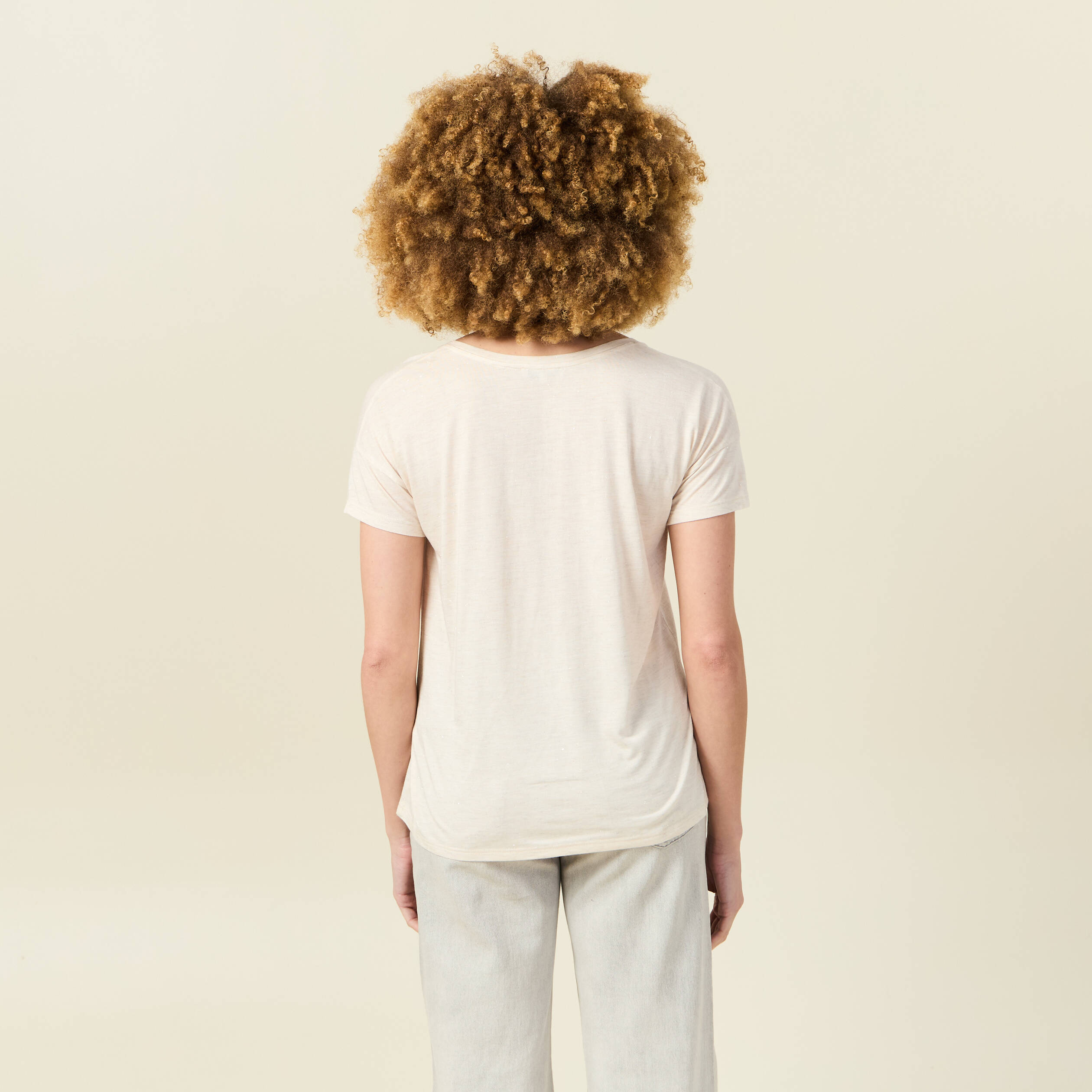 t shirt manches courtes brillant creme femme T-shirt manches courtes brillant creme femme