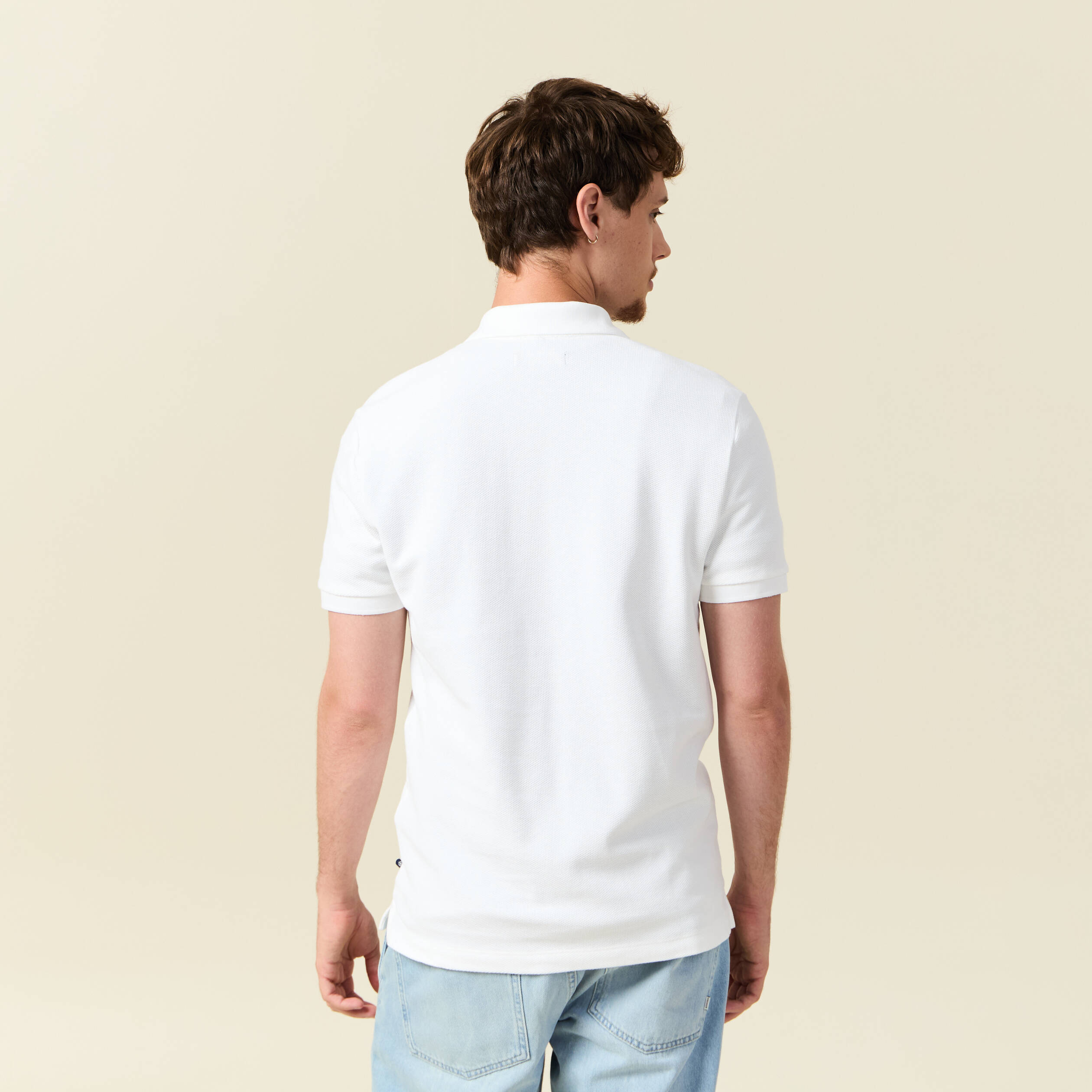 polo cintre manches courtes en coton blanc homme Polo cintré manches courtes en coton blanc homme