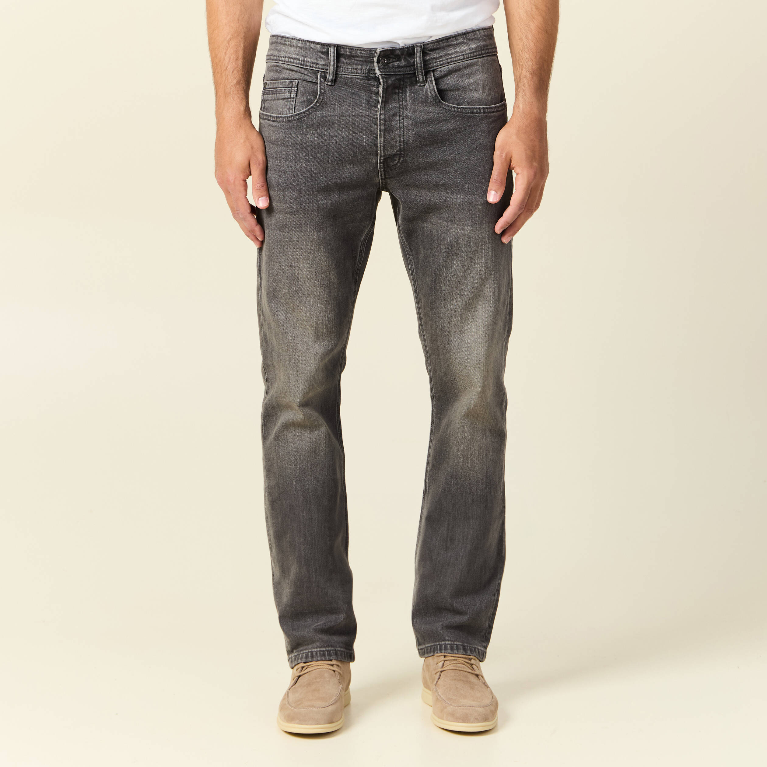 Jeans straight 5 poches denim gris homme