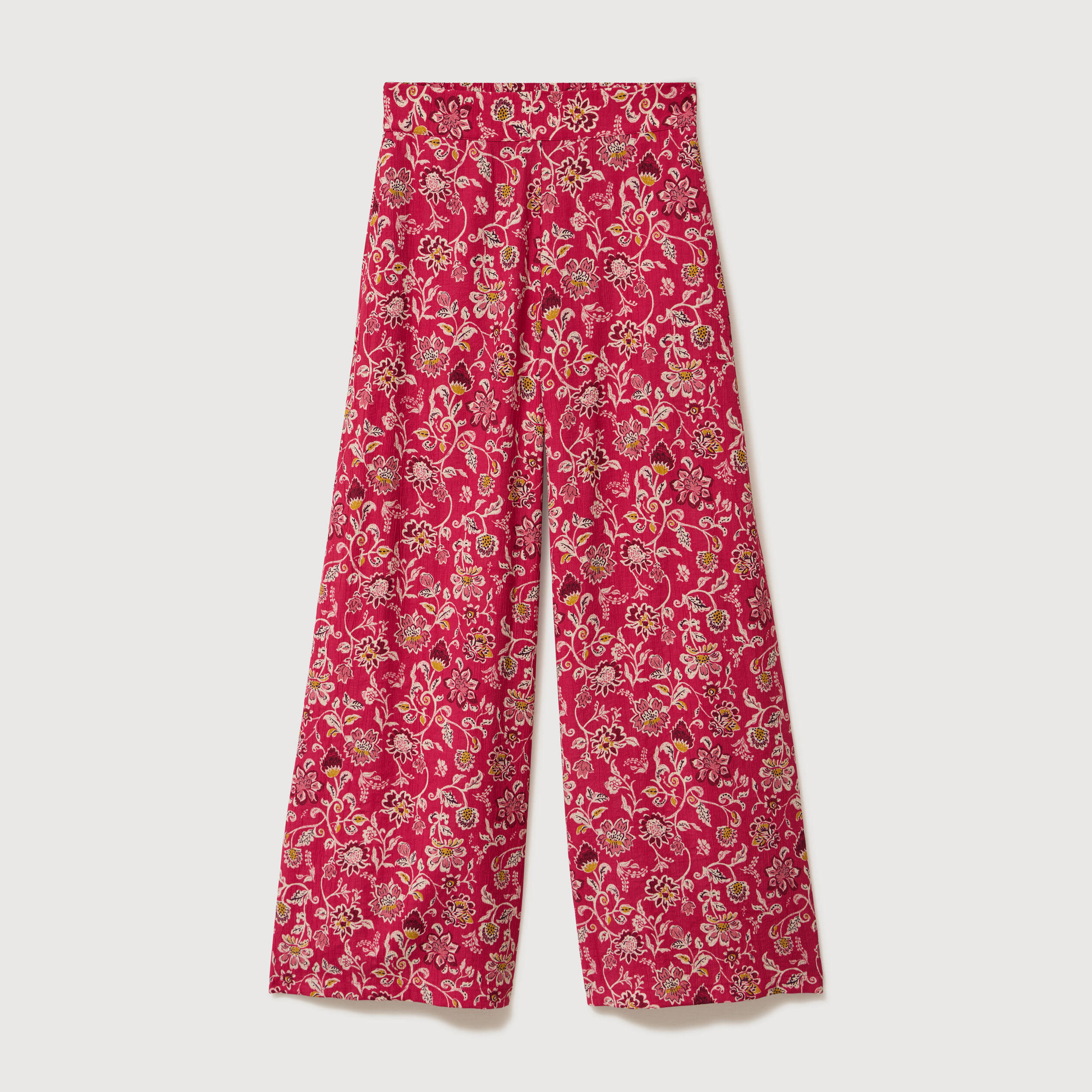 Pantalon large taille haute rouge cerise femme