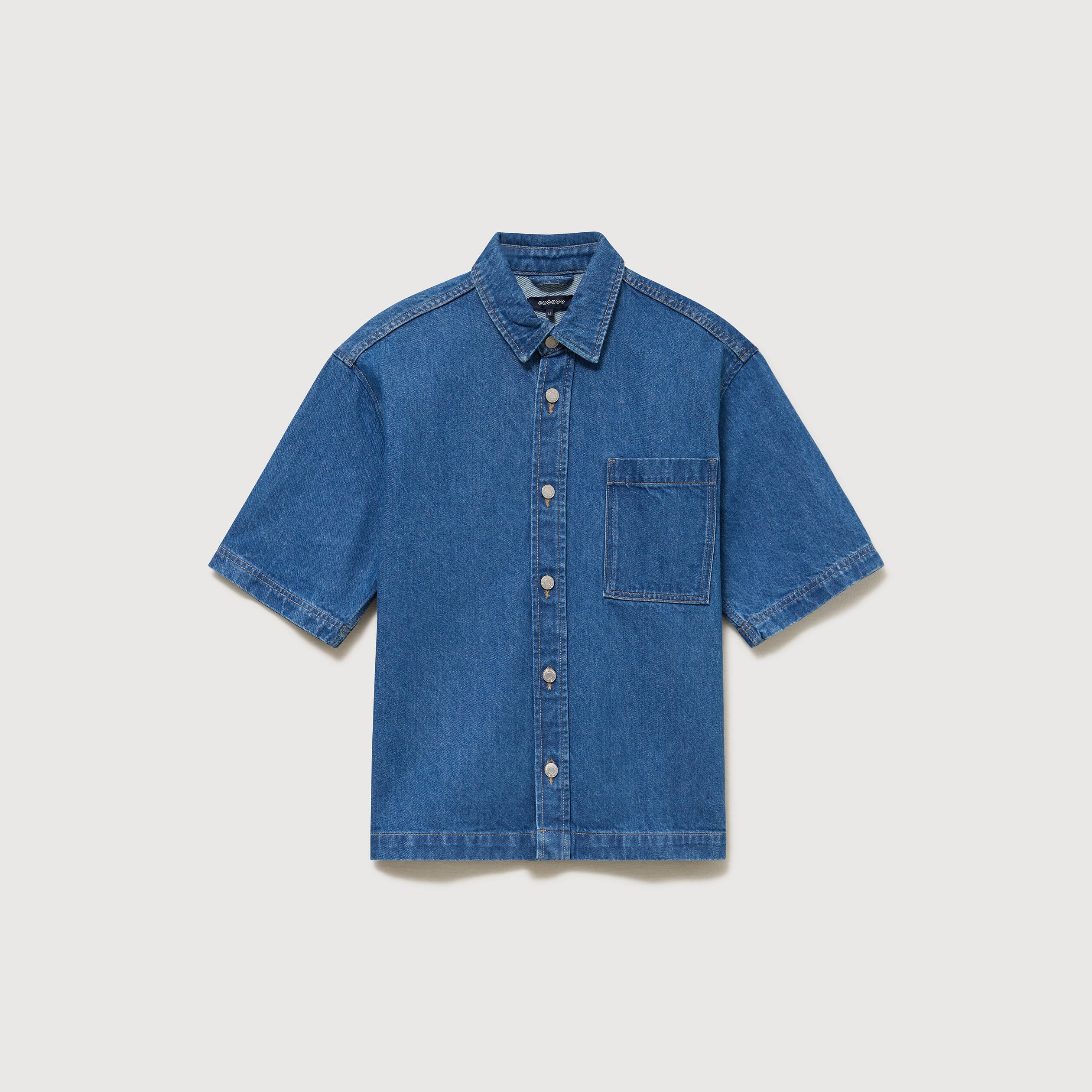 Chemise col am&eacute;ricain manches courtes denim stone homme
