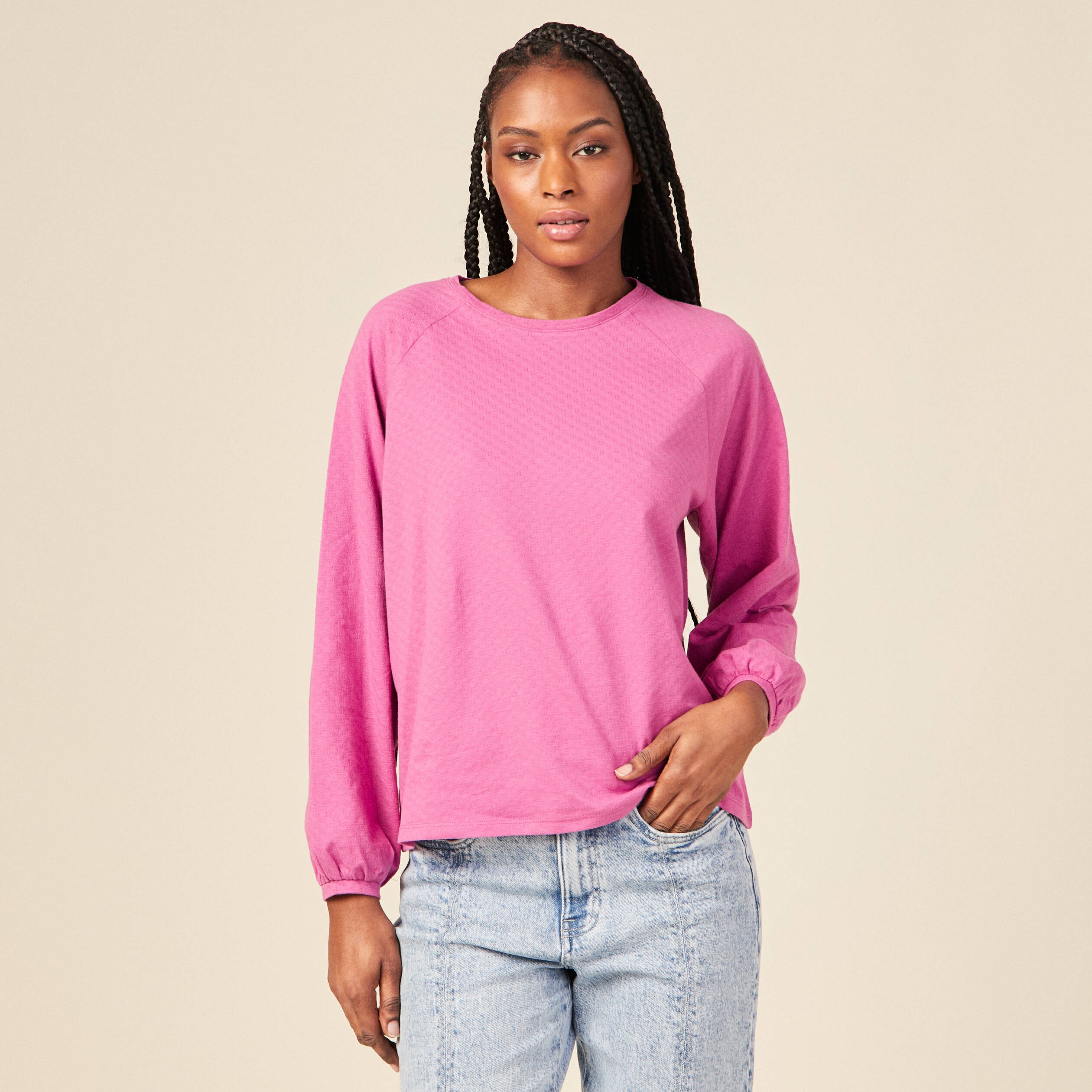 Tee shirt manche longue rose outlet