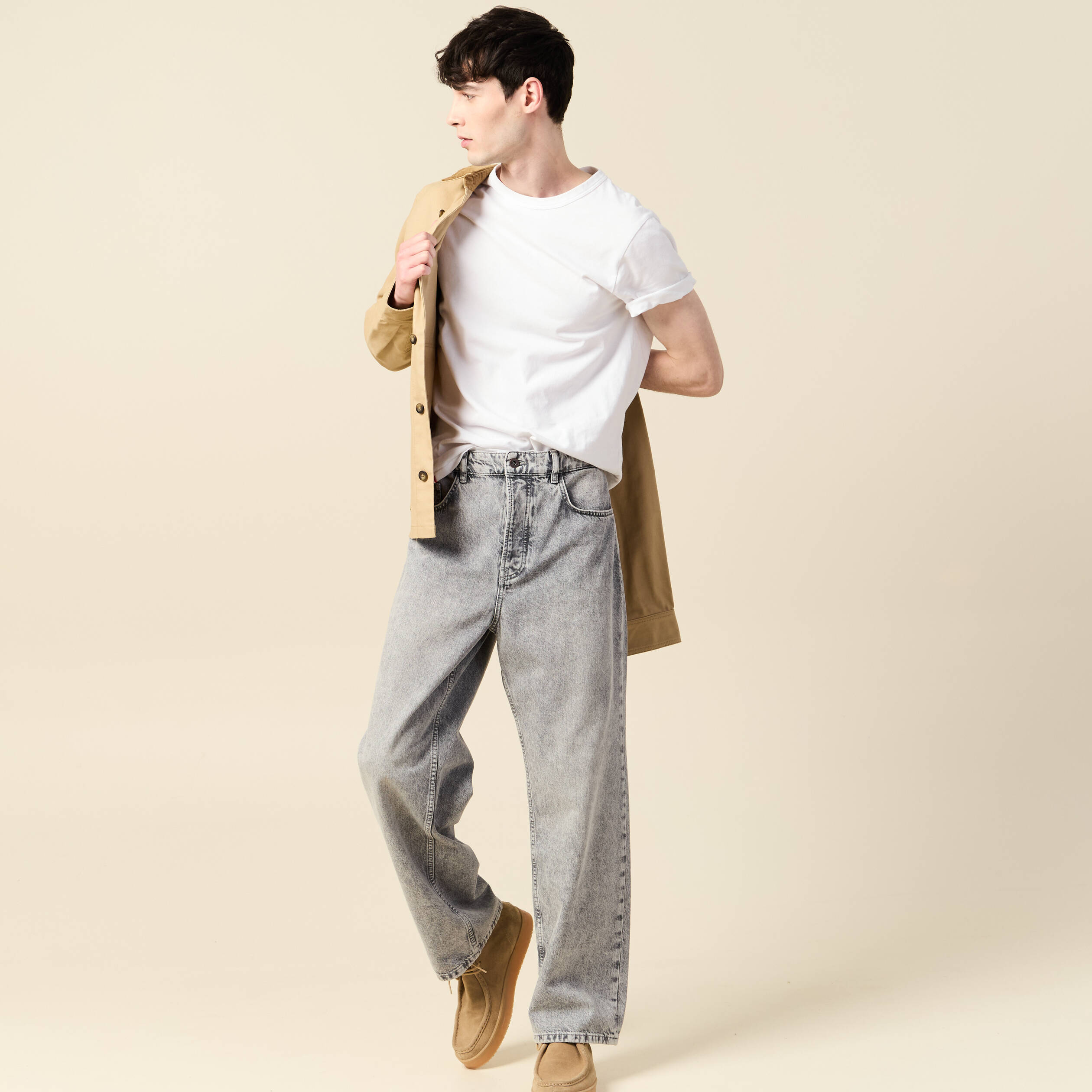 Jeans large 5 poches longueur 32 denim snow gris homme