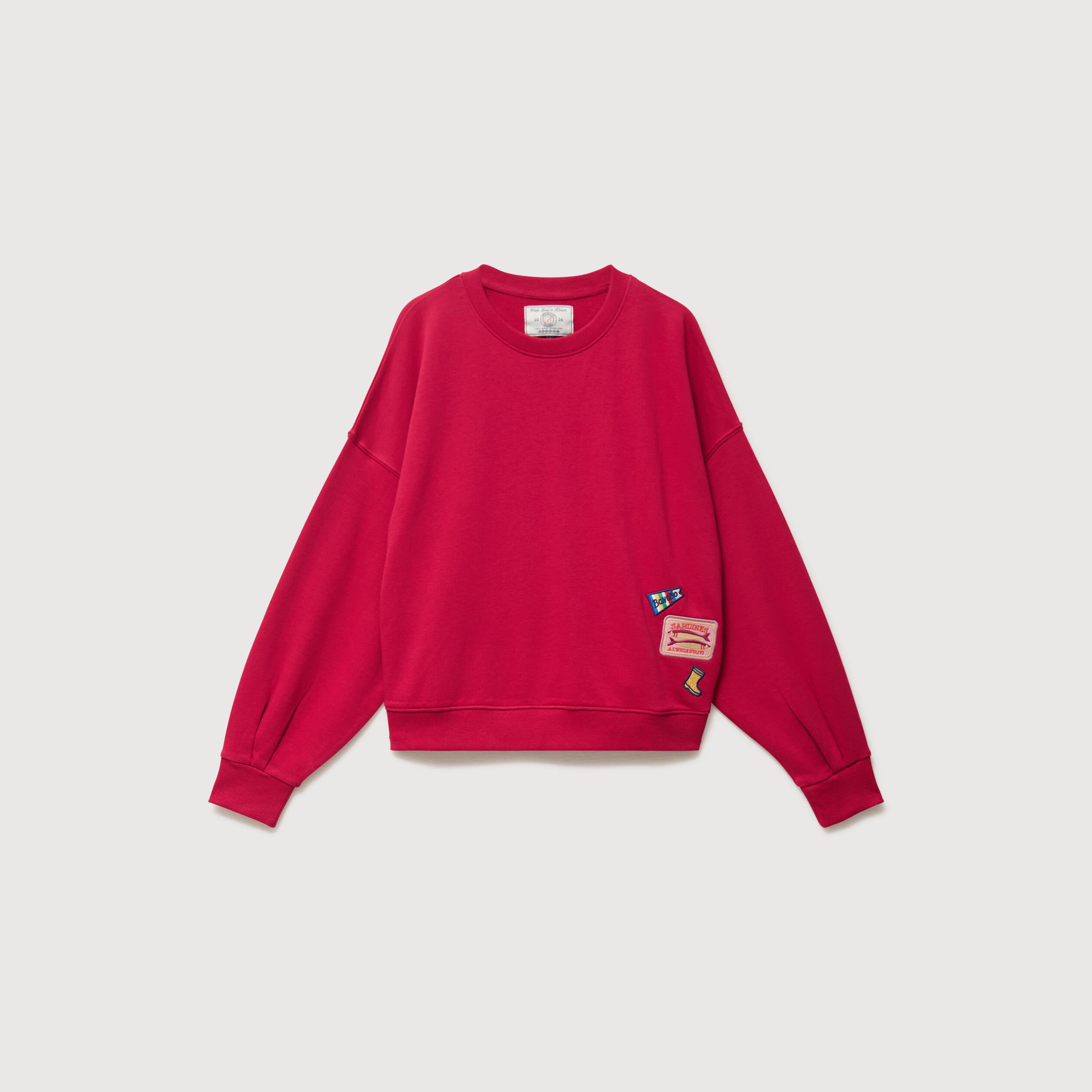 Sweat droit col rond manches longues rouge clair femme