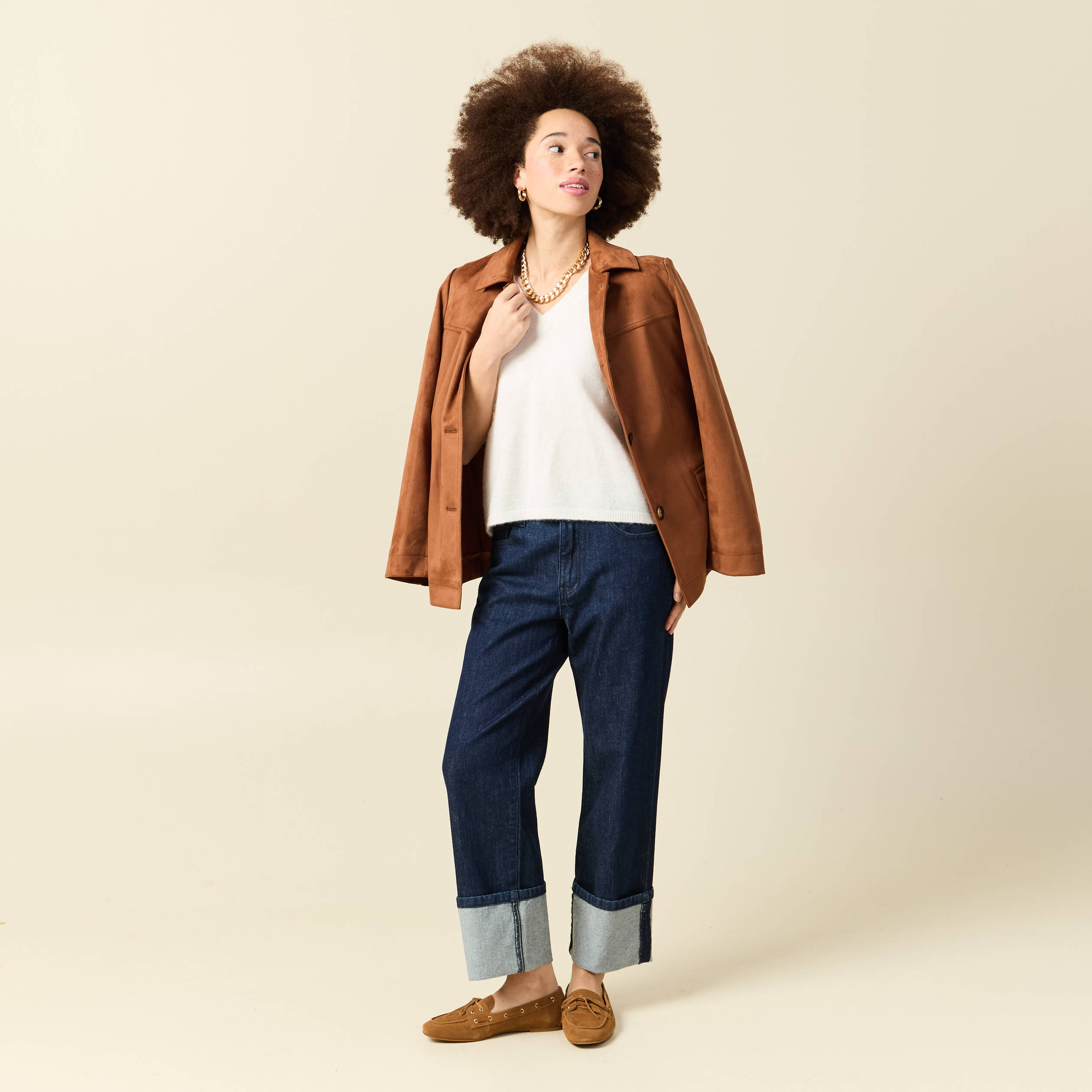 Pull col v manches 3/4 ecru femme