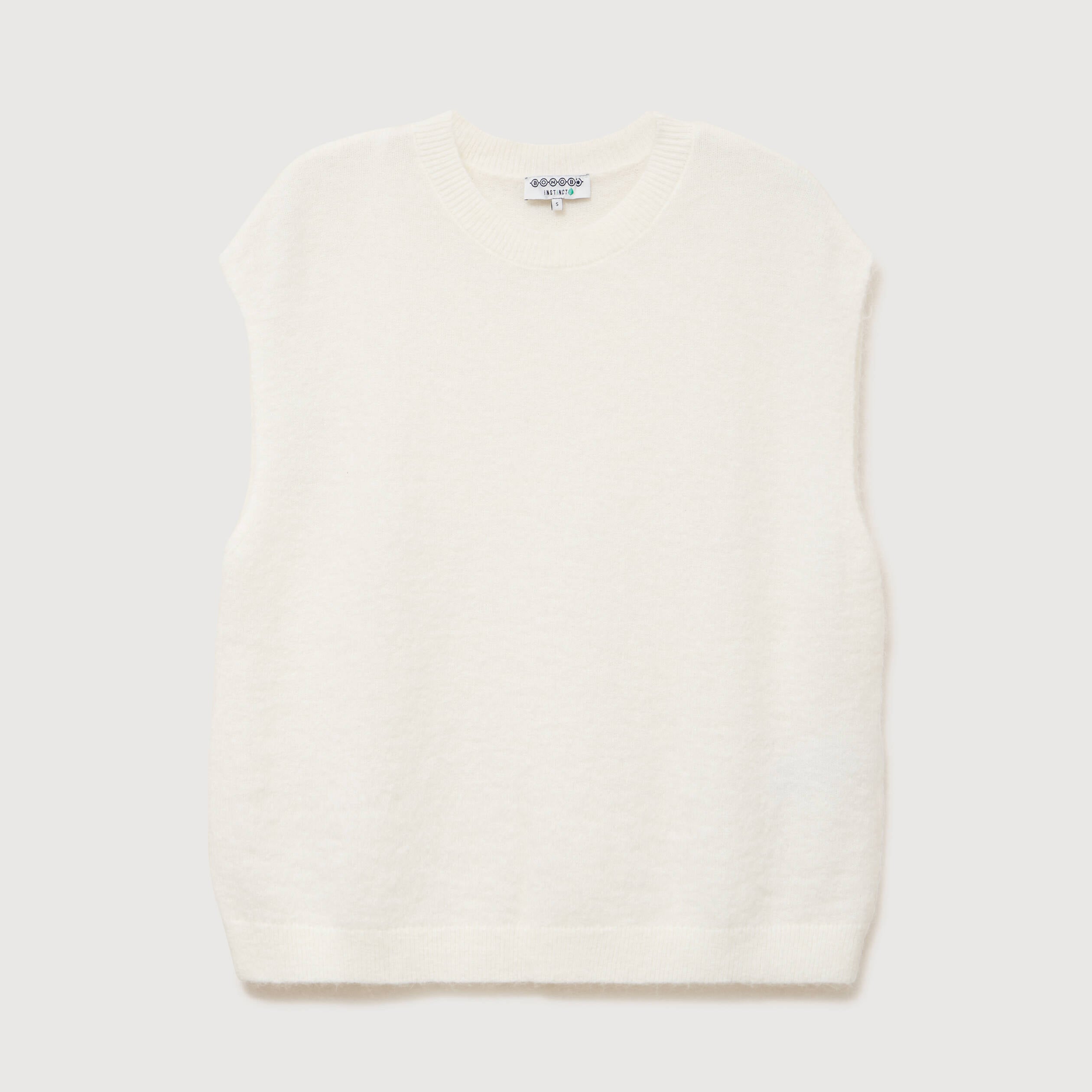 Pull droit court sans manches col rond ecru femme