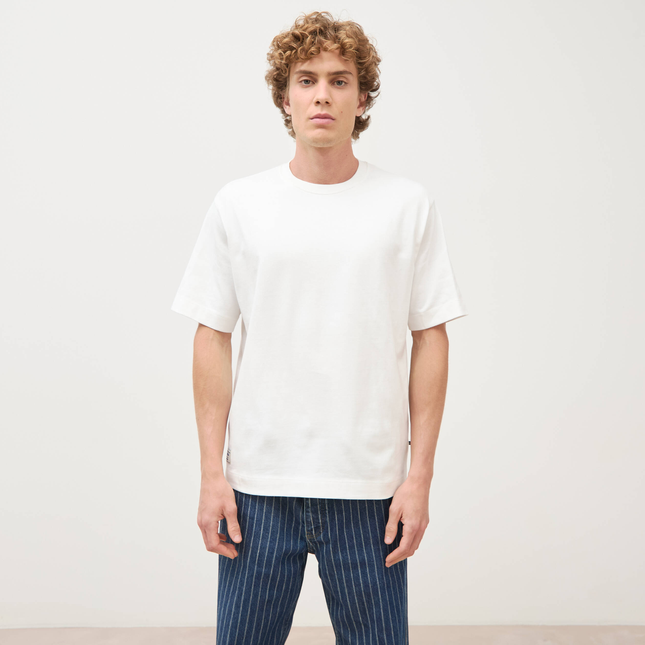 T-shirt ample col rond manches courtes ecru homme