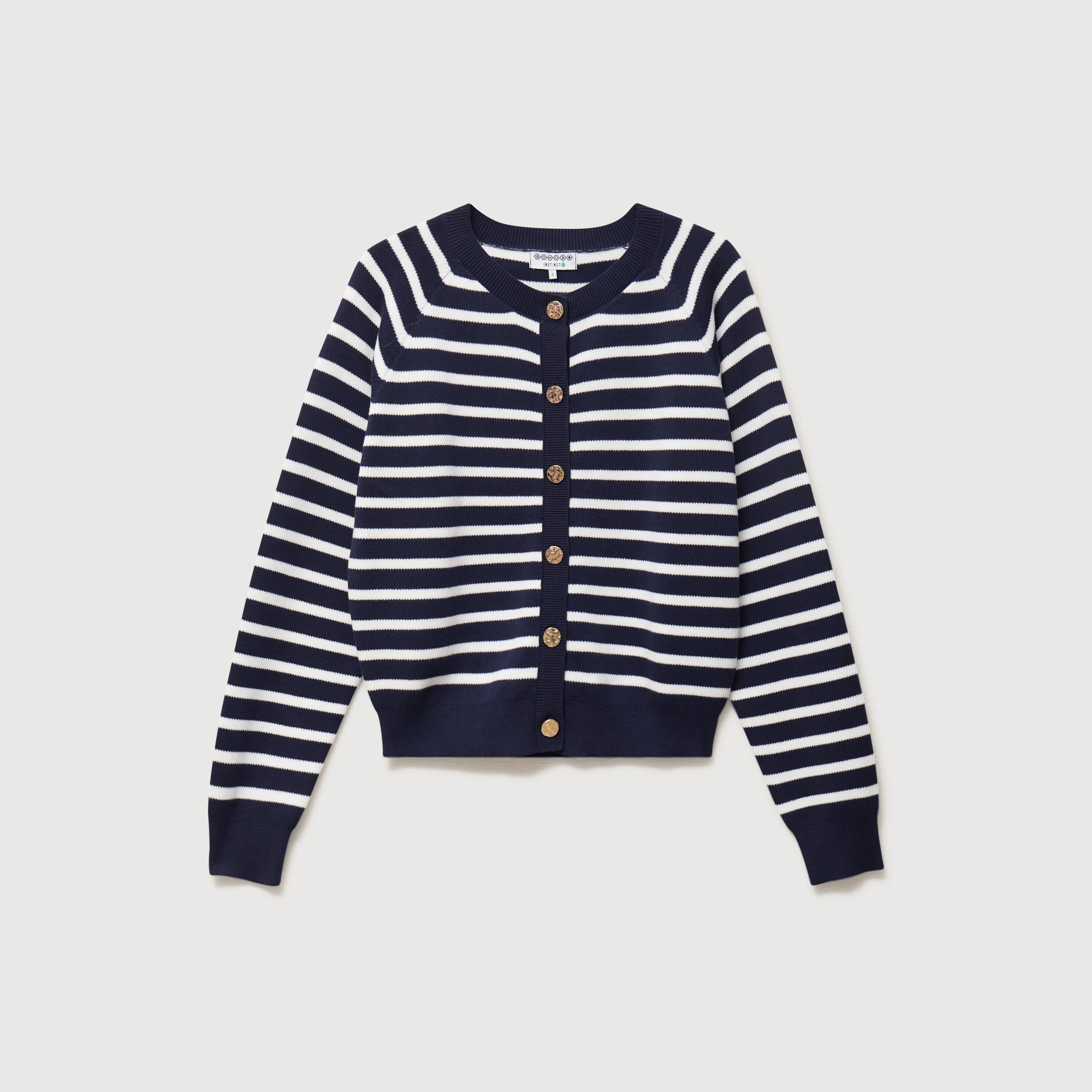 Gilet manches longues col rond en coton bleu marine femme