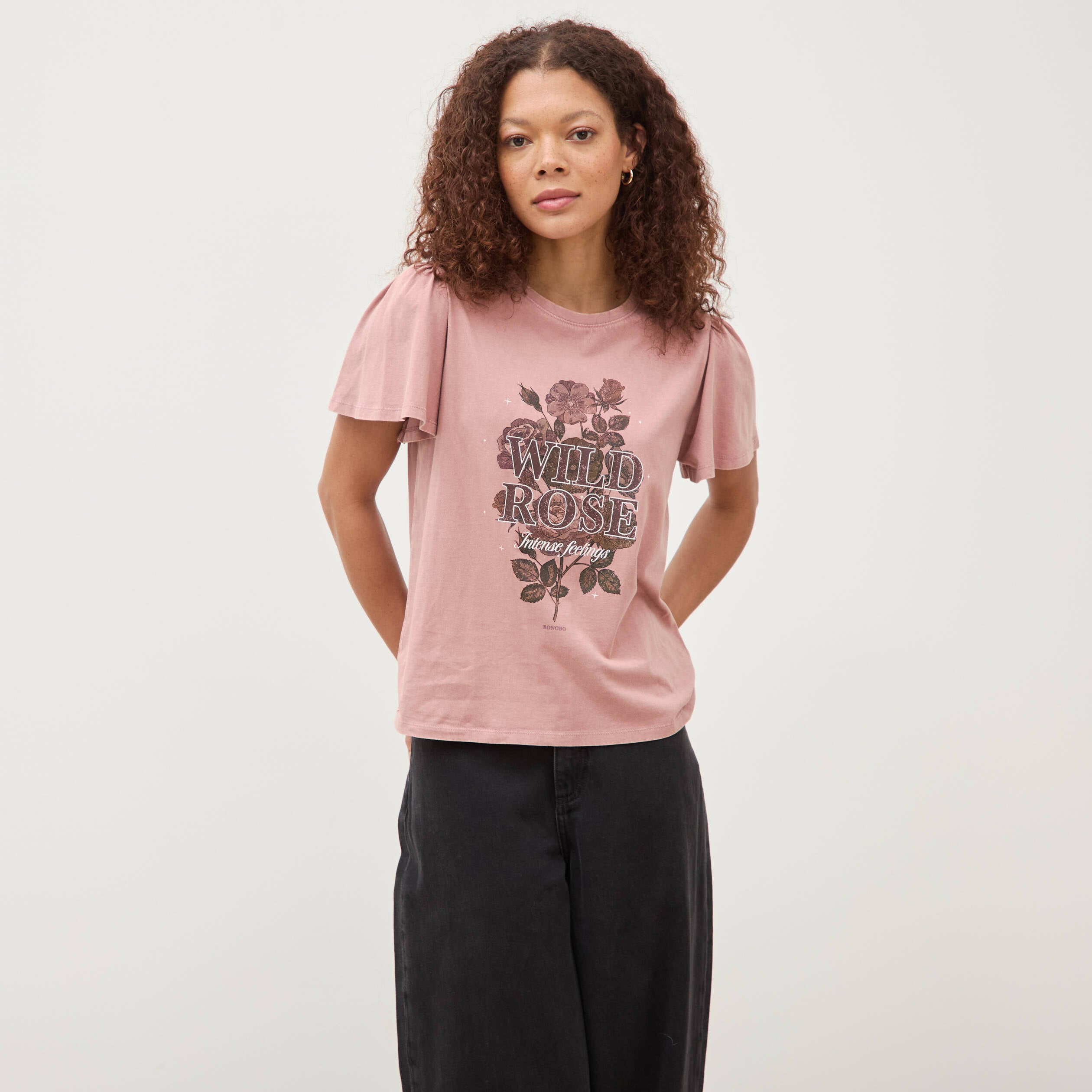T-shirt droit col rond manches courtes vieux rose femme