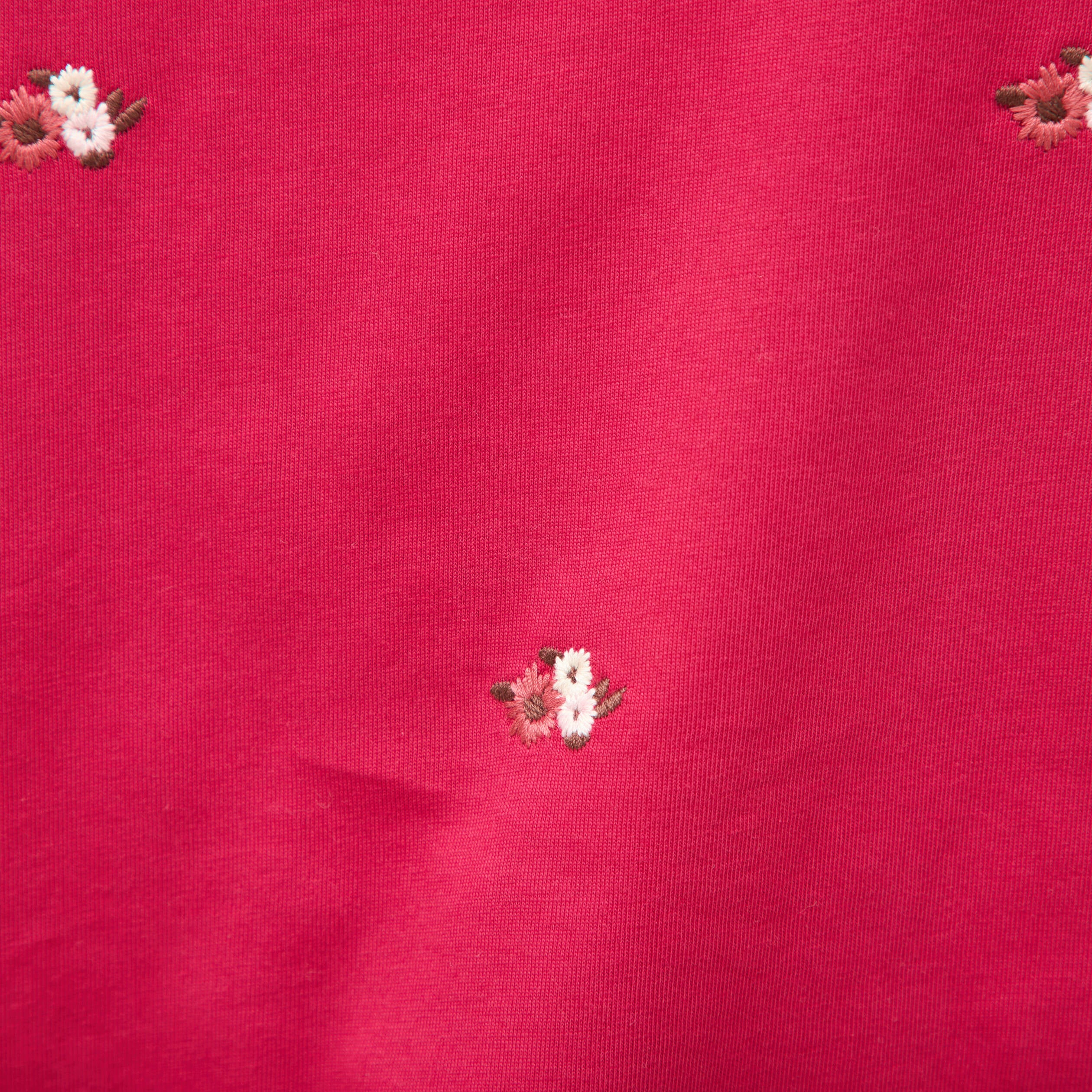 T-shirt droit col rond brod&eacute; en coton rouge clair femme