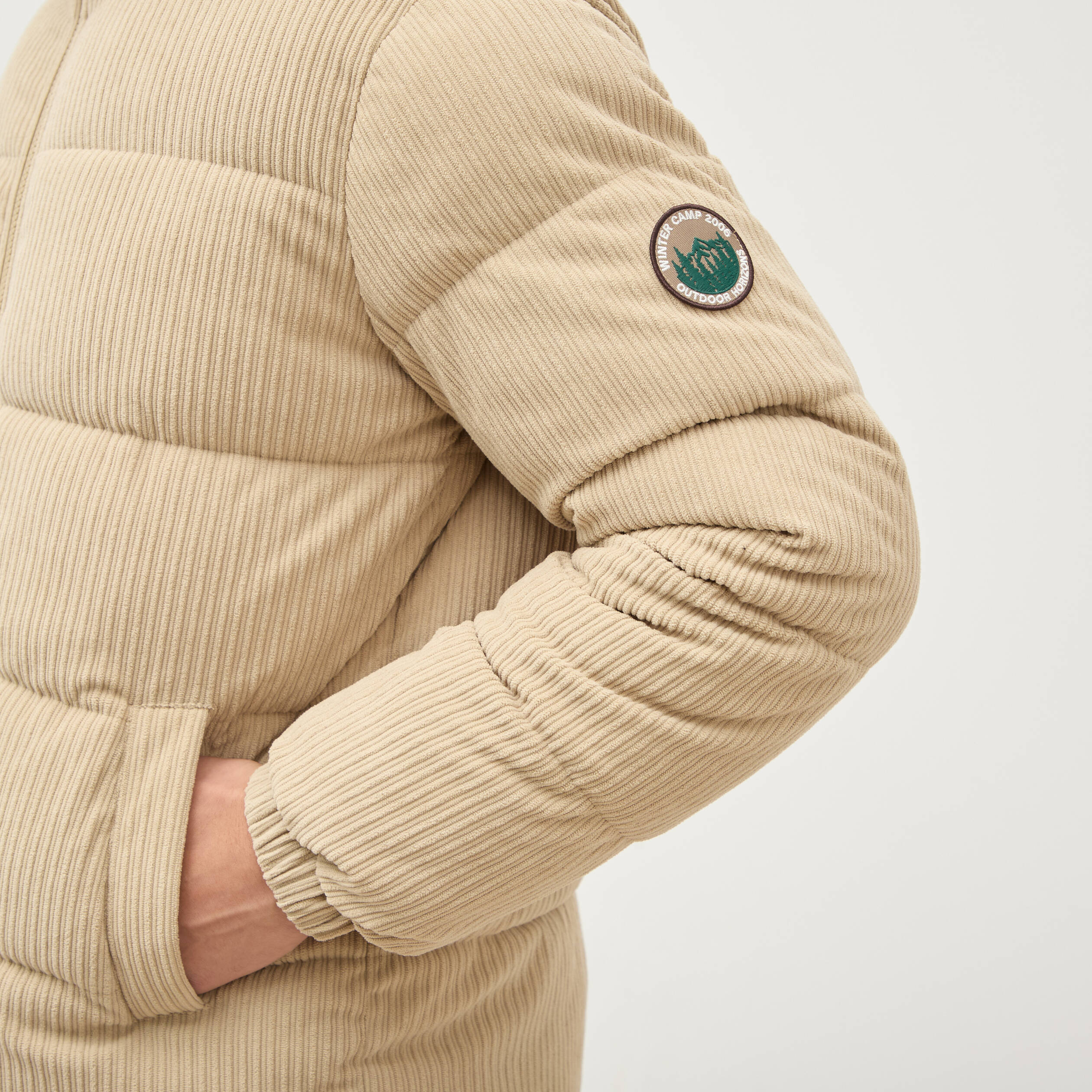 Doudoune manches longues en velours beige homme