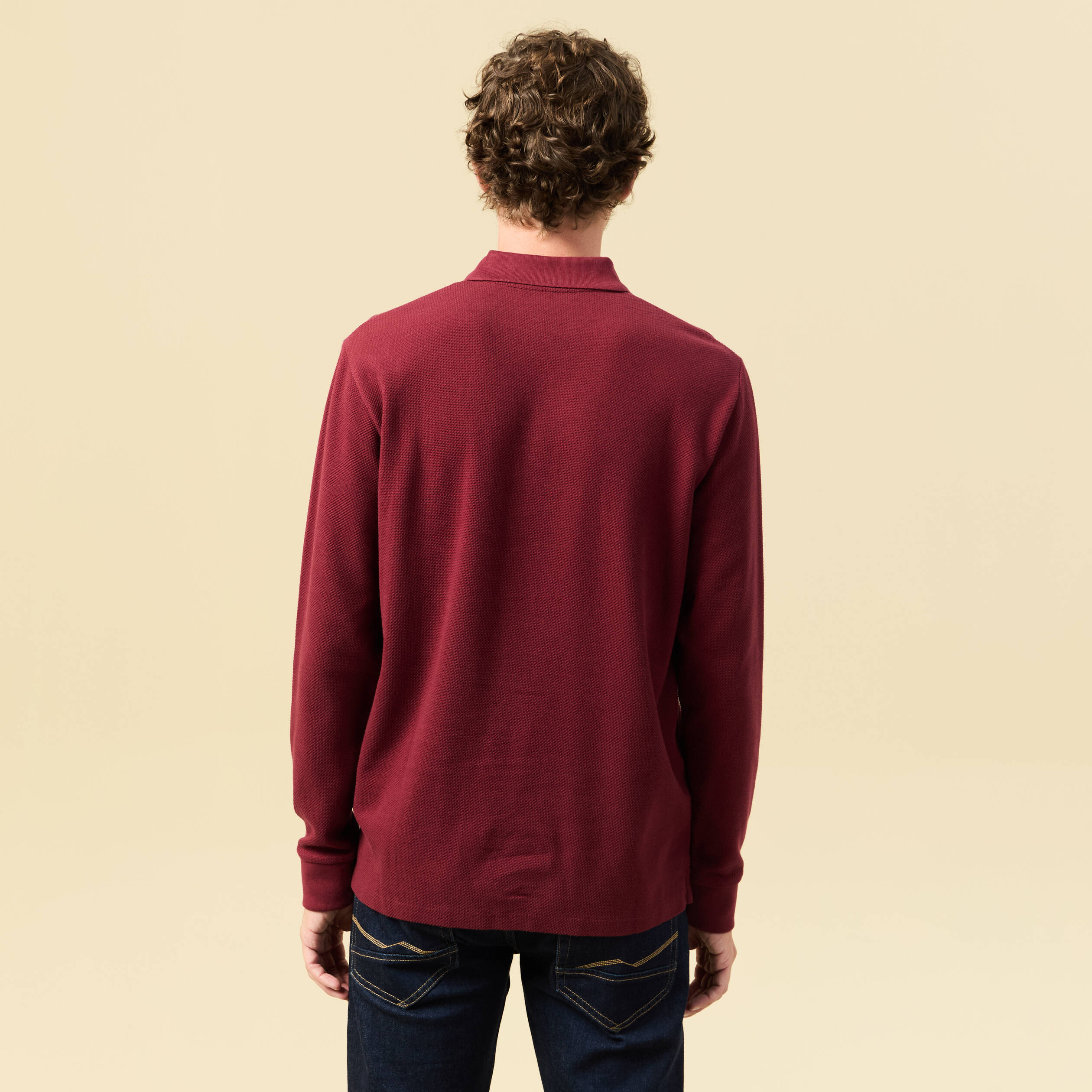 Polo manches longues en coton bordeaux homme