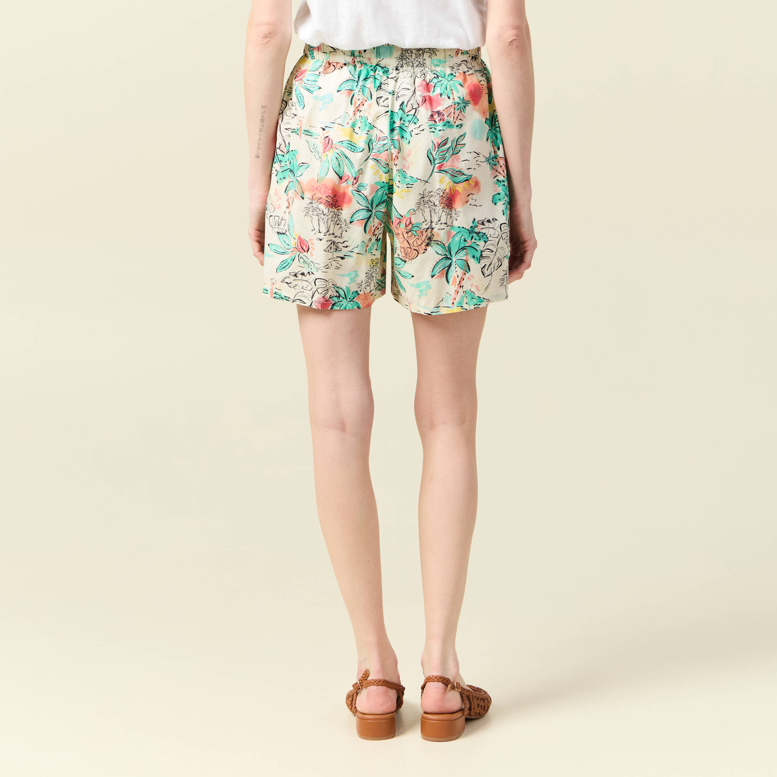 Short droite taille haute blanc femme