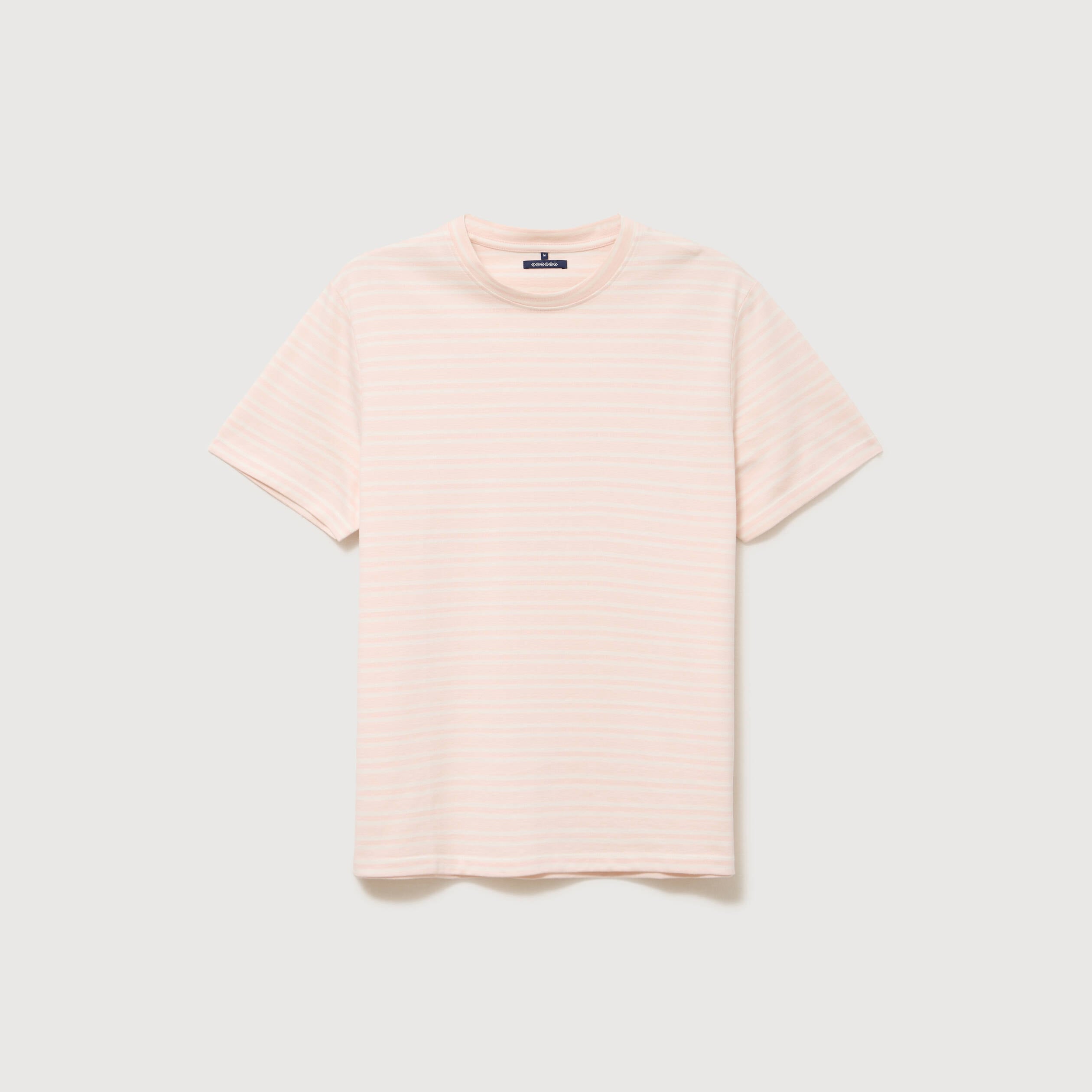 T-shirt ray&eacute; col rond manches courtes rose poudr&eacute;e homme