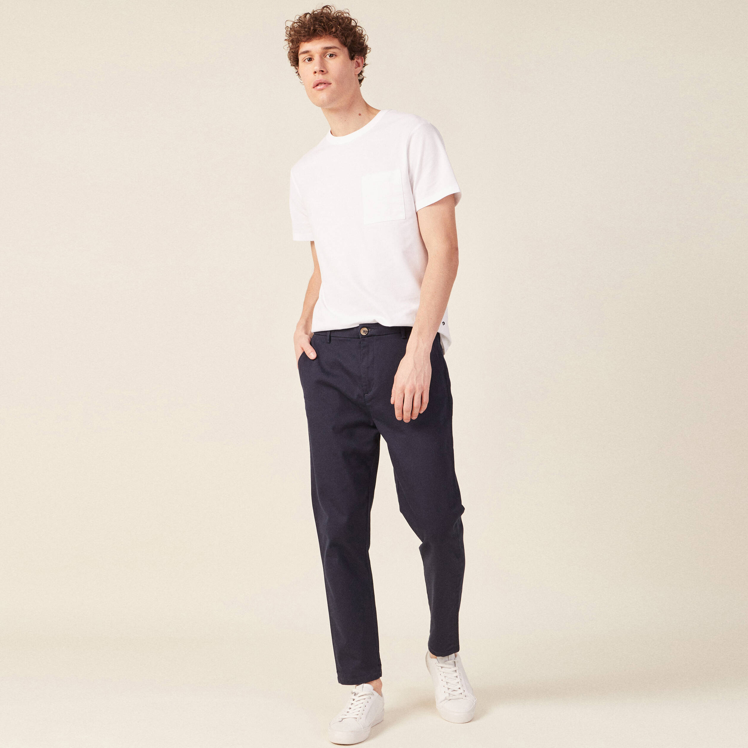 Pantalon chino 7/8&egrave;me bleu marine homme