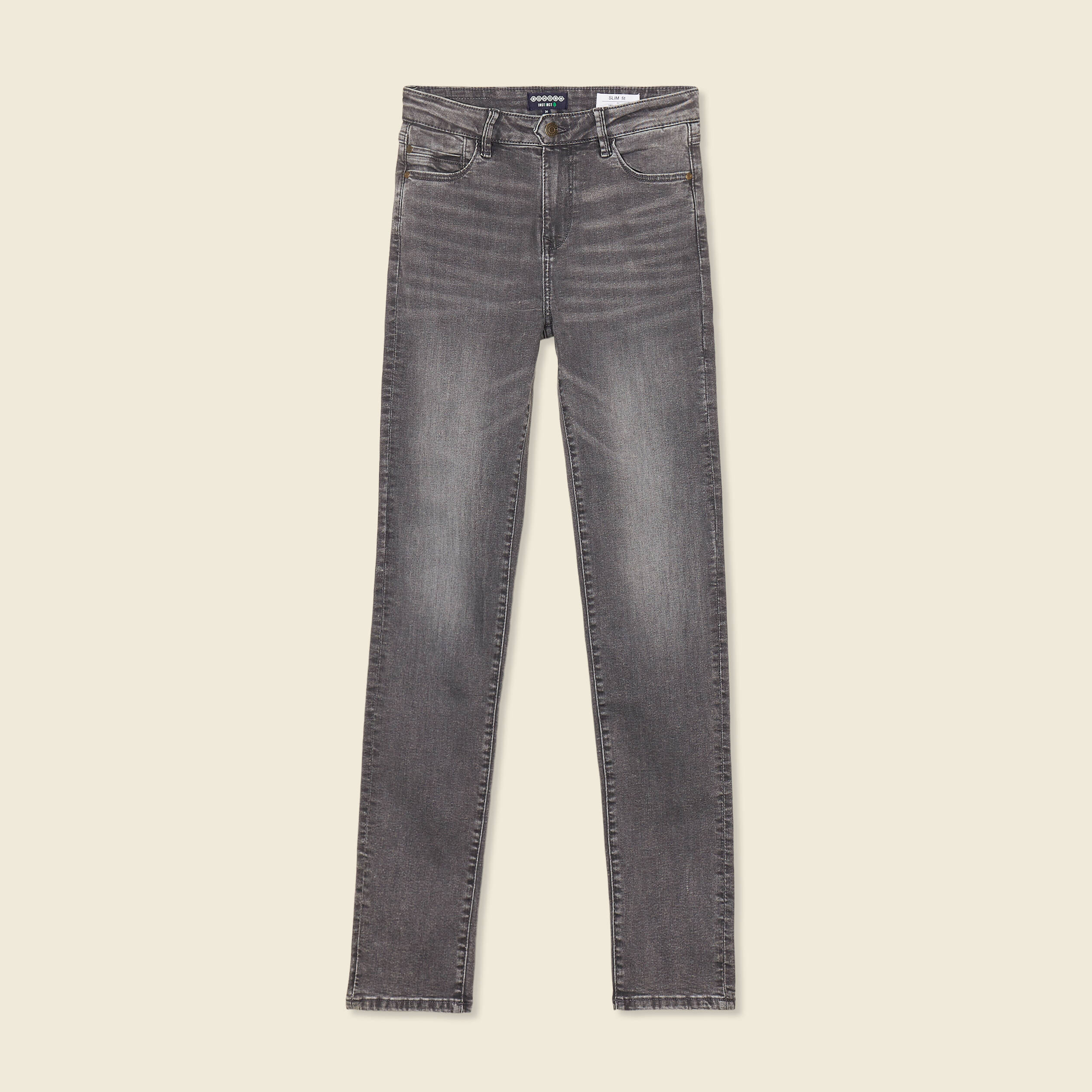 jeans slim taille haute denim gris femme Jeans slim taille haute denim gris femme