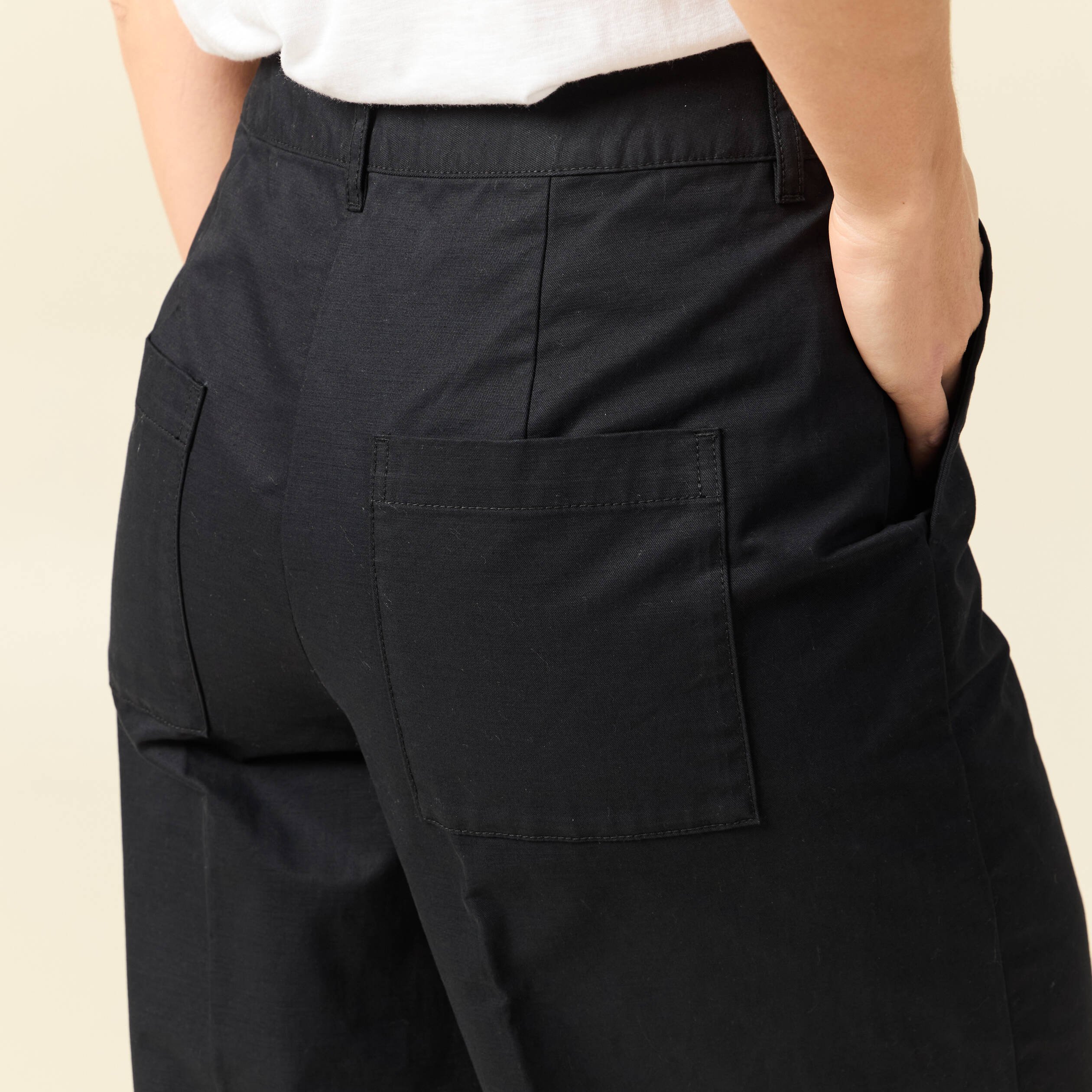 Pantalon large cropped taille haute noir femme