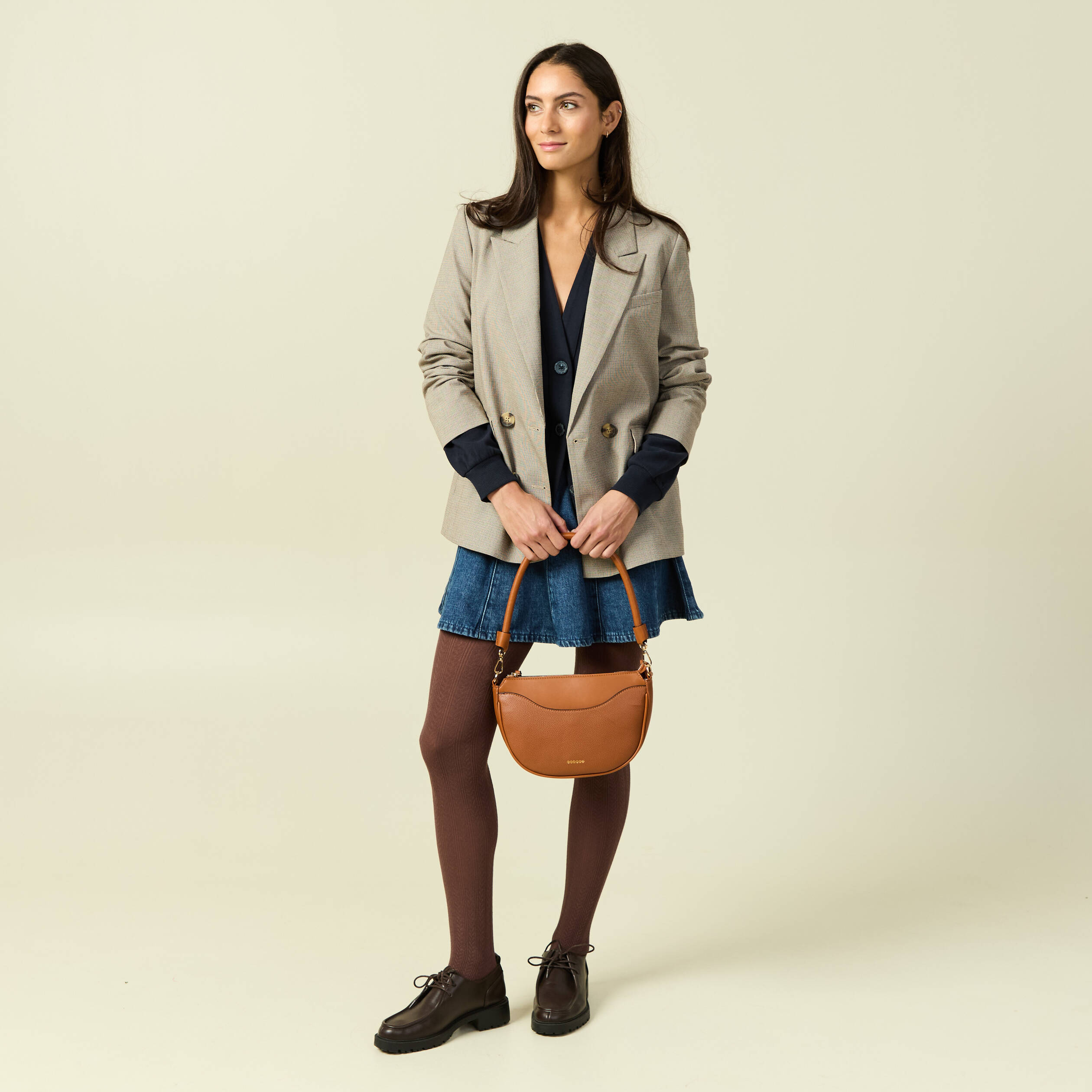Blazer manches longues col tailleur beige femme