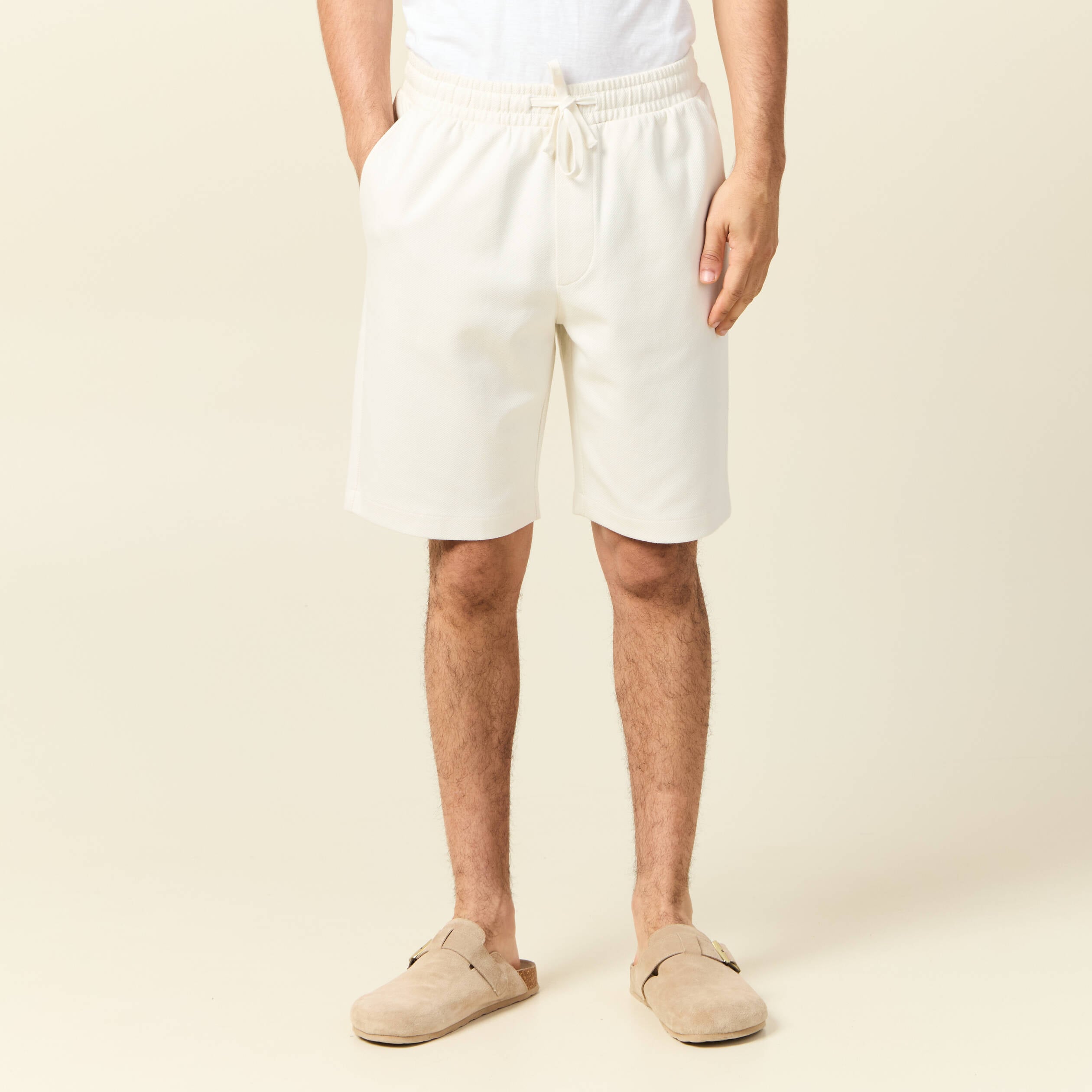 Bermuda droit &eacute;lastiqu&eacute; ecru homme