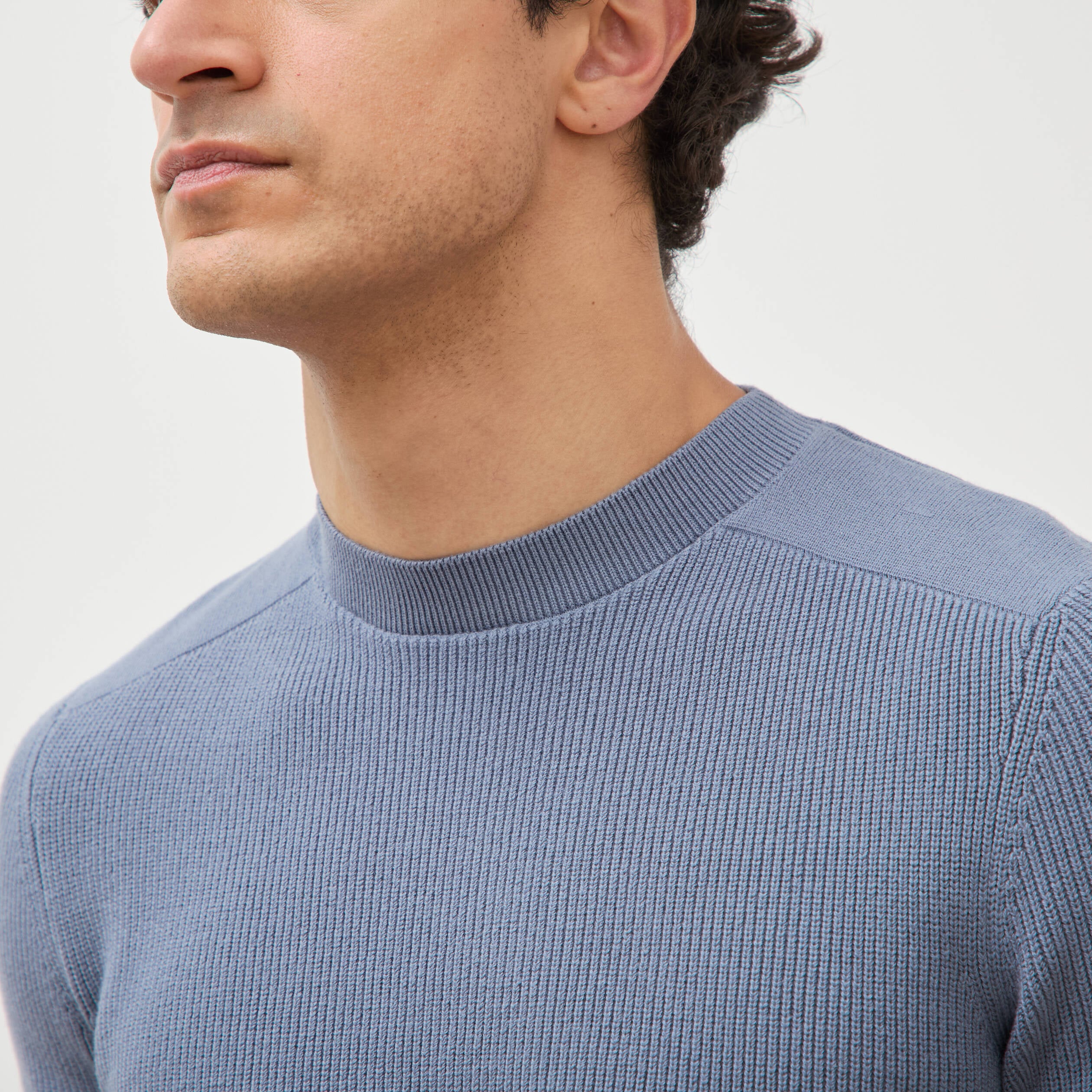 Pull manches longues col rond bleu gris homme
