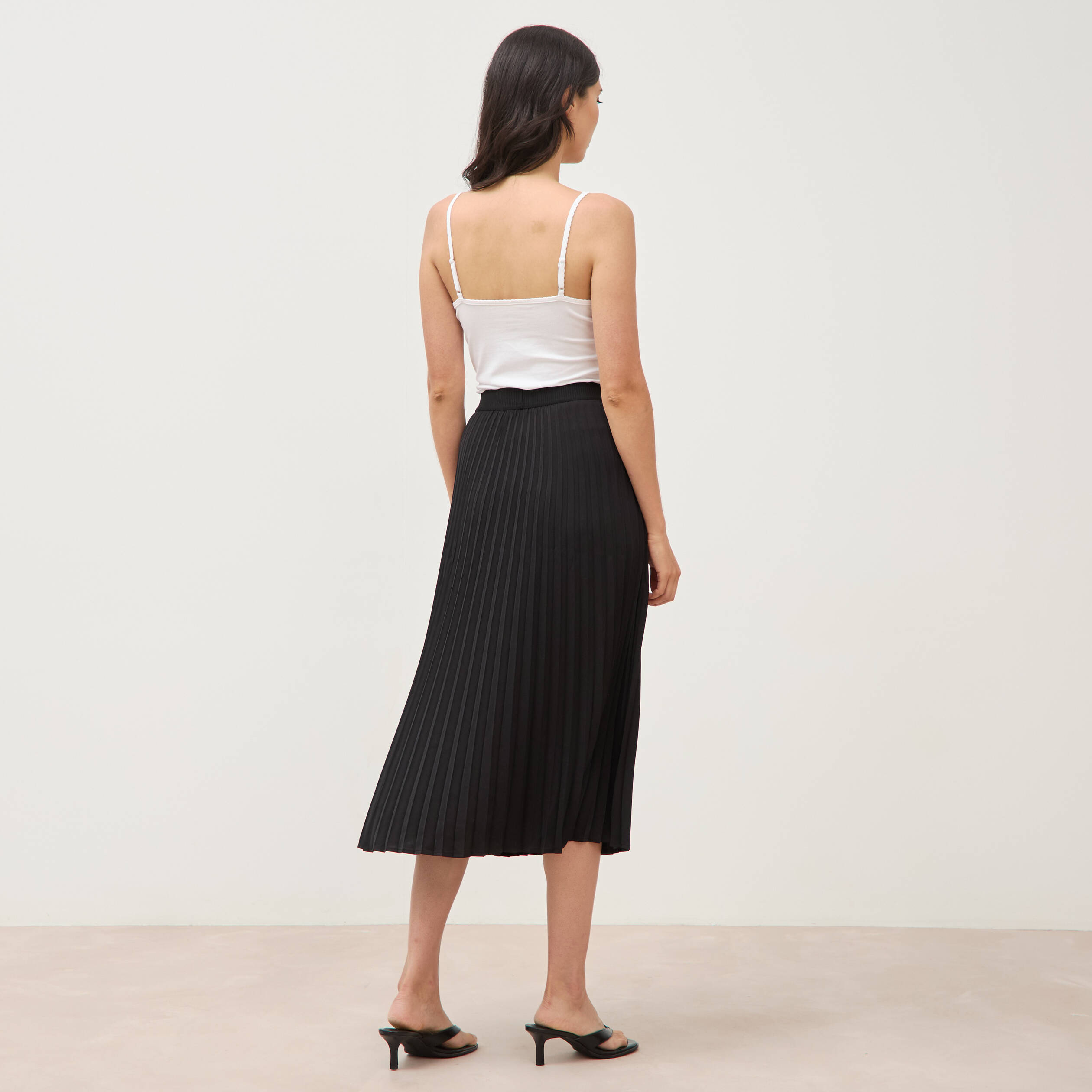 Jupe longue &eacute;vas&eacute;e pliss&eacute;e noir femme