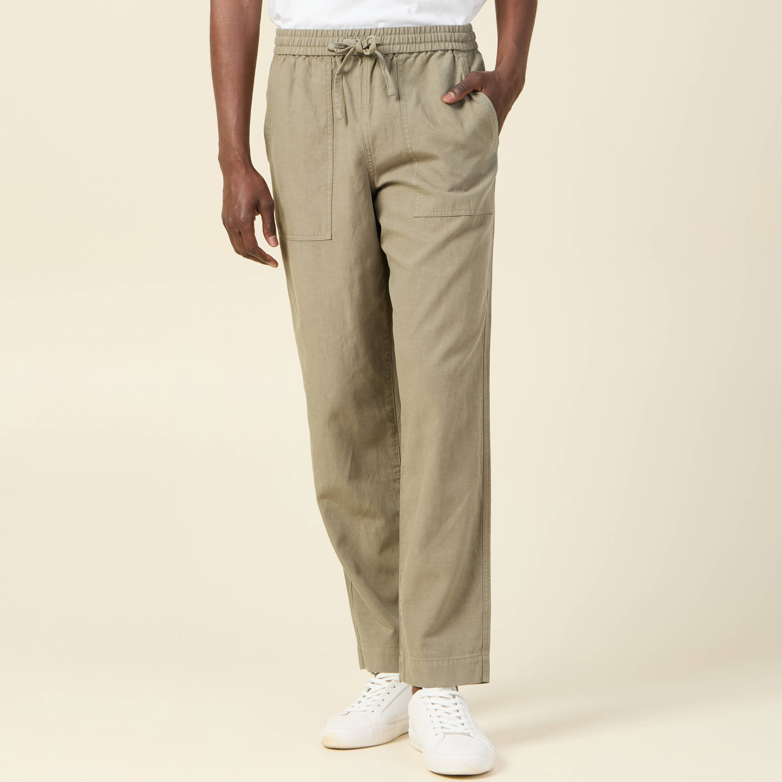 pantalon chino a coulisse vert kaki homme Pantalon chino à coulisse vert kaki homme