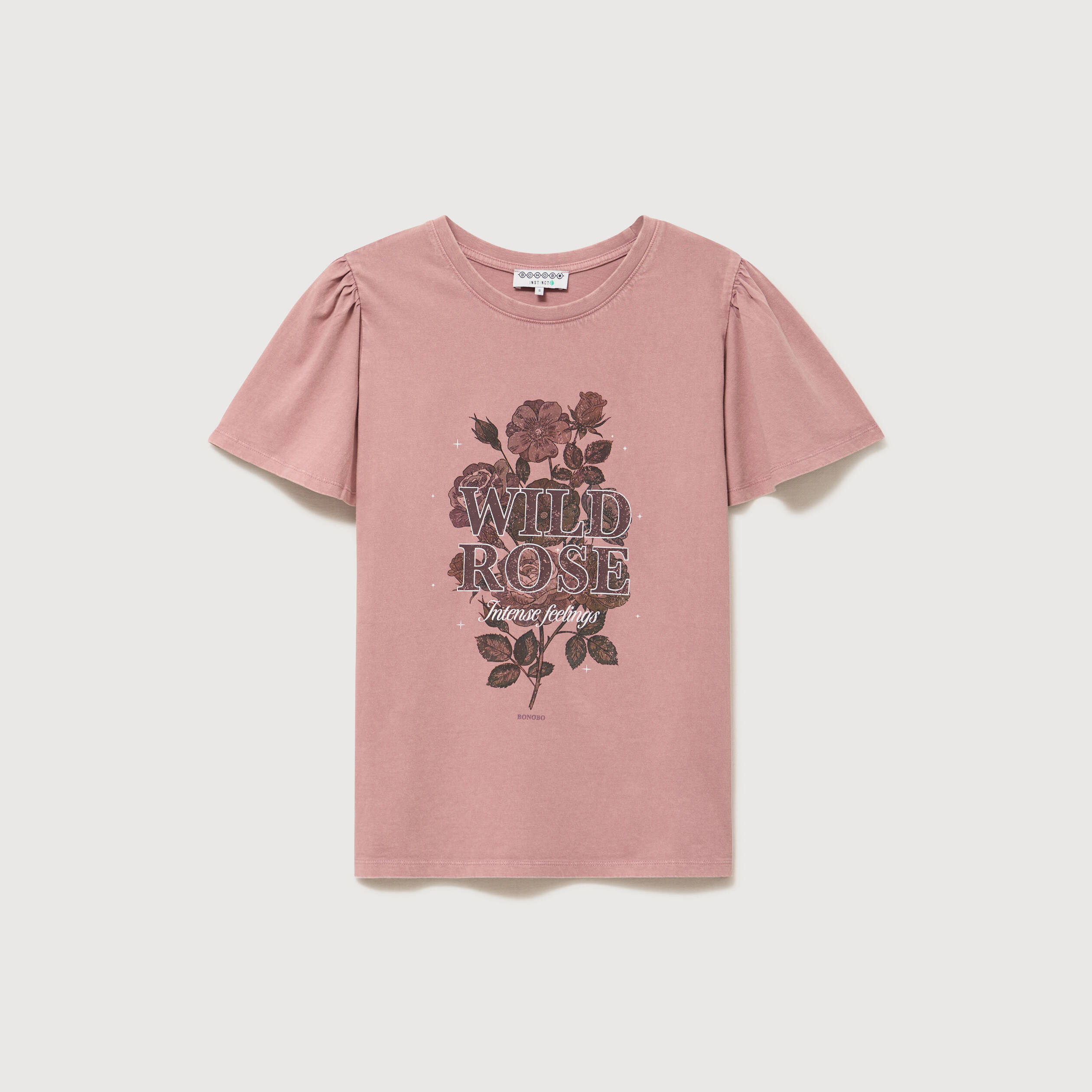 T-shirt droit col rond manches courtes vieux rose femme
