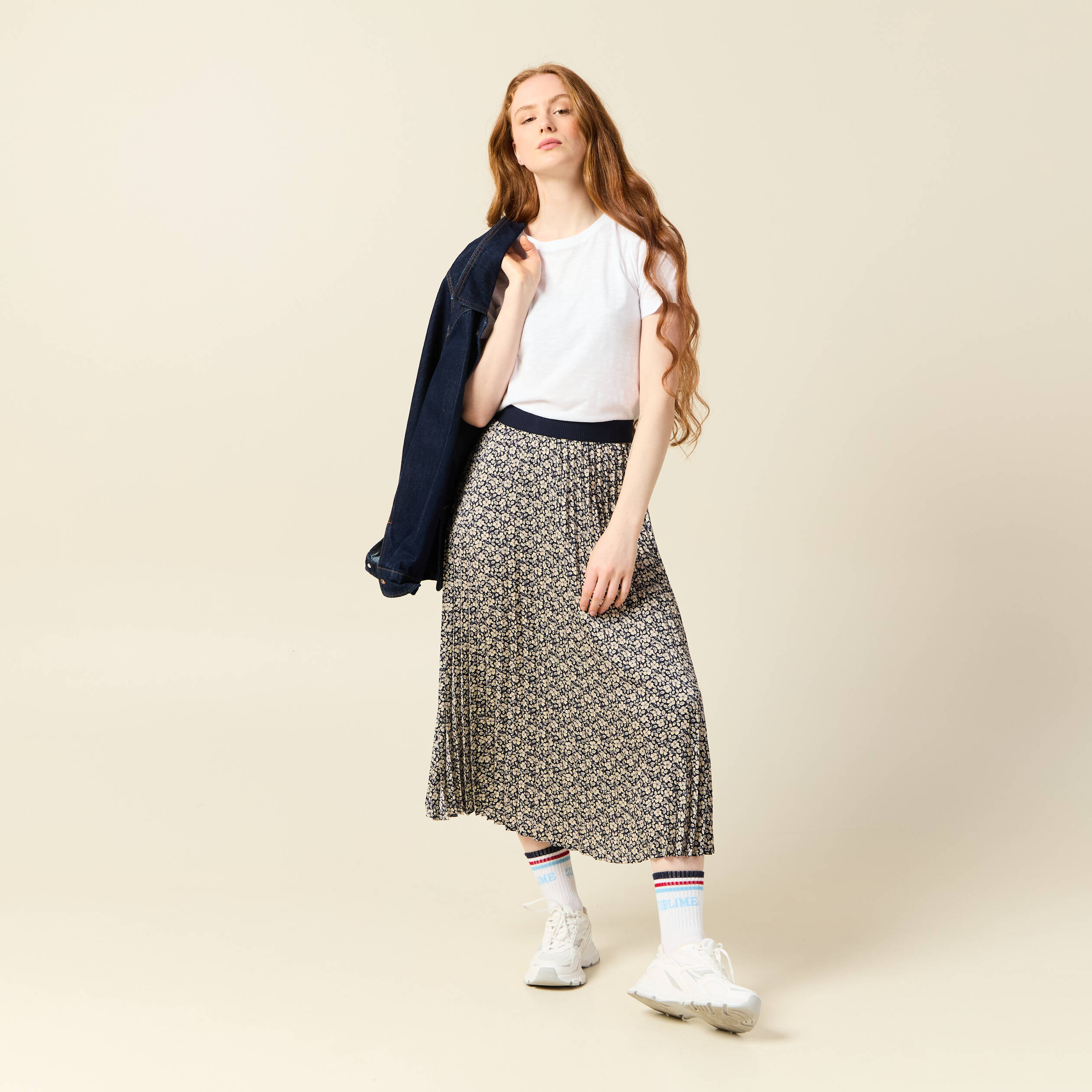 jupe longue droite plissee bleu marine femme Jupe longue droite plissée bleu marine femme
