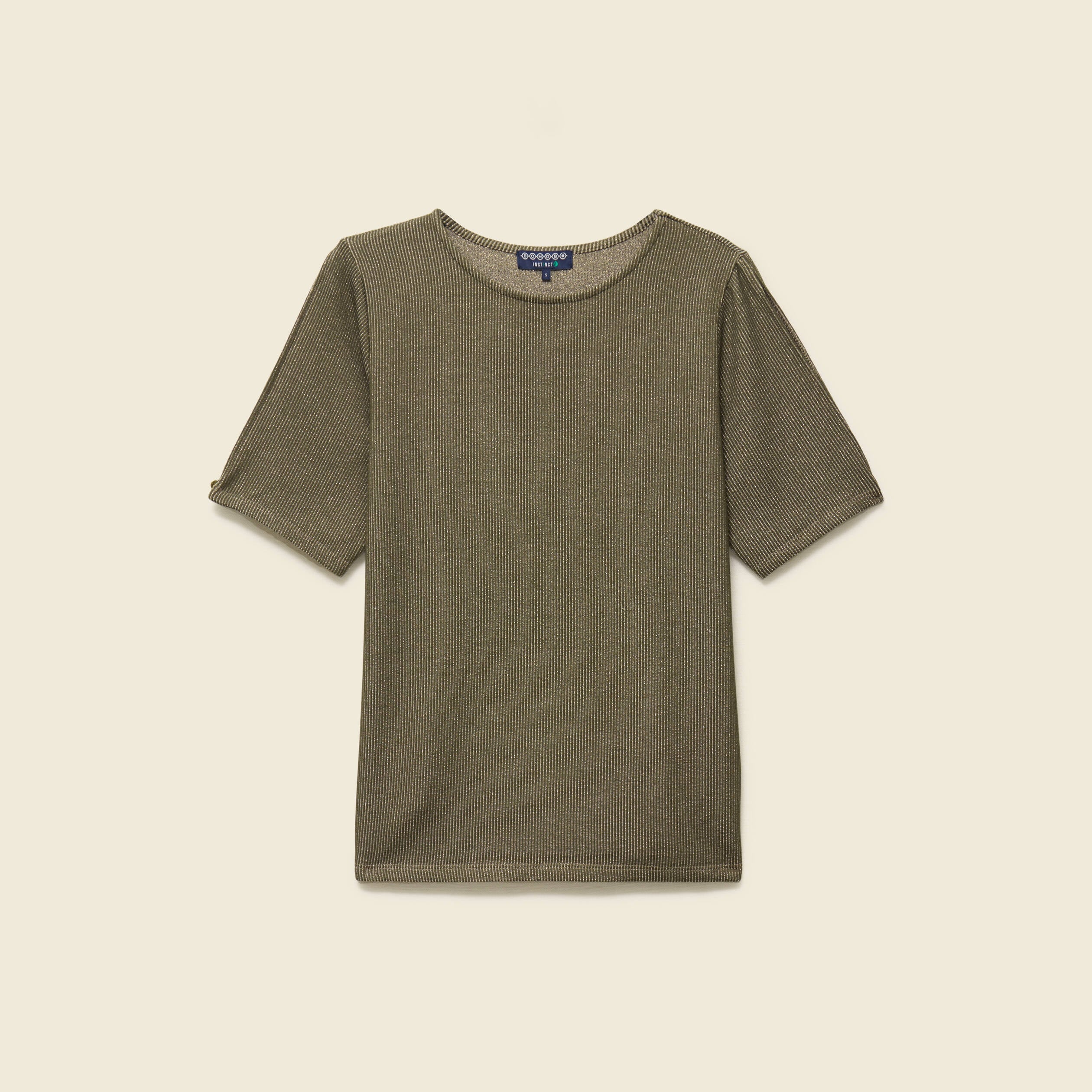 T-shirt manches courtes brillant vert kaki femme