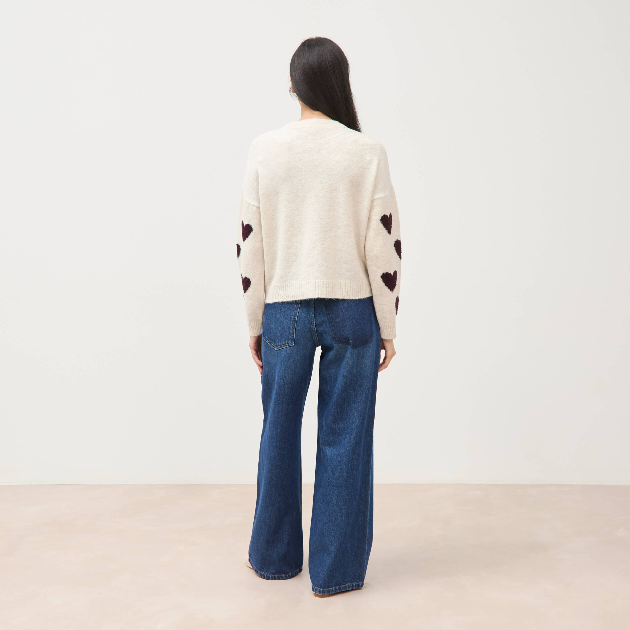 Pull manches longues bouclette col rond prune femme