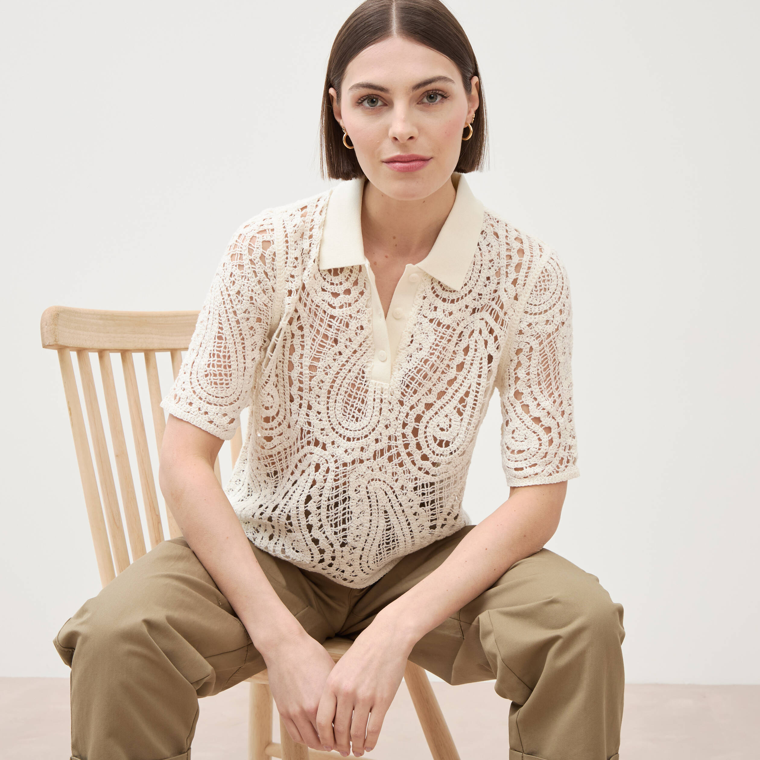 Polo coupe droite manches courtes ivoire femme