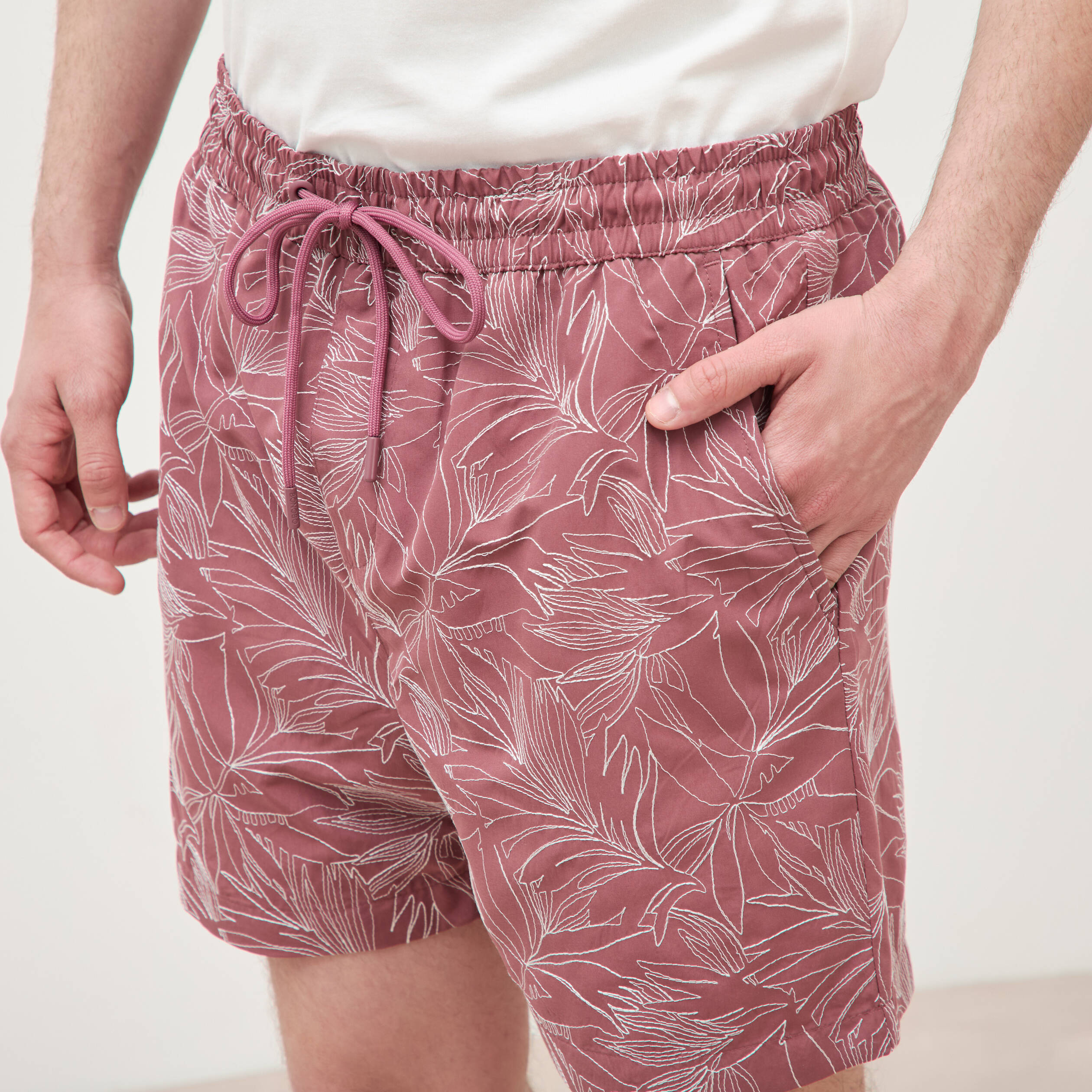 Maillot de bain avec broderie doubl&eacute; vieux rose homme