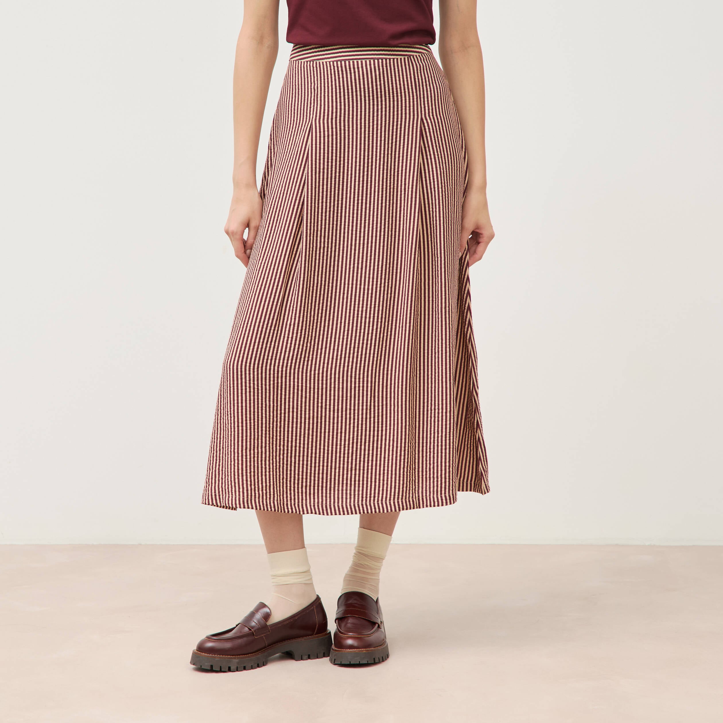 Jupe longue &eacute;vas&eacute;e fluide violet femme