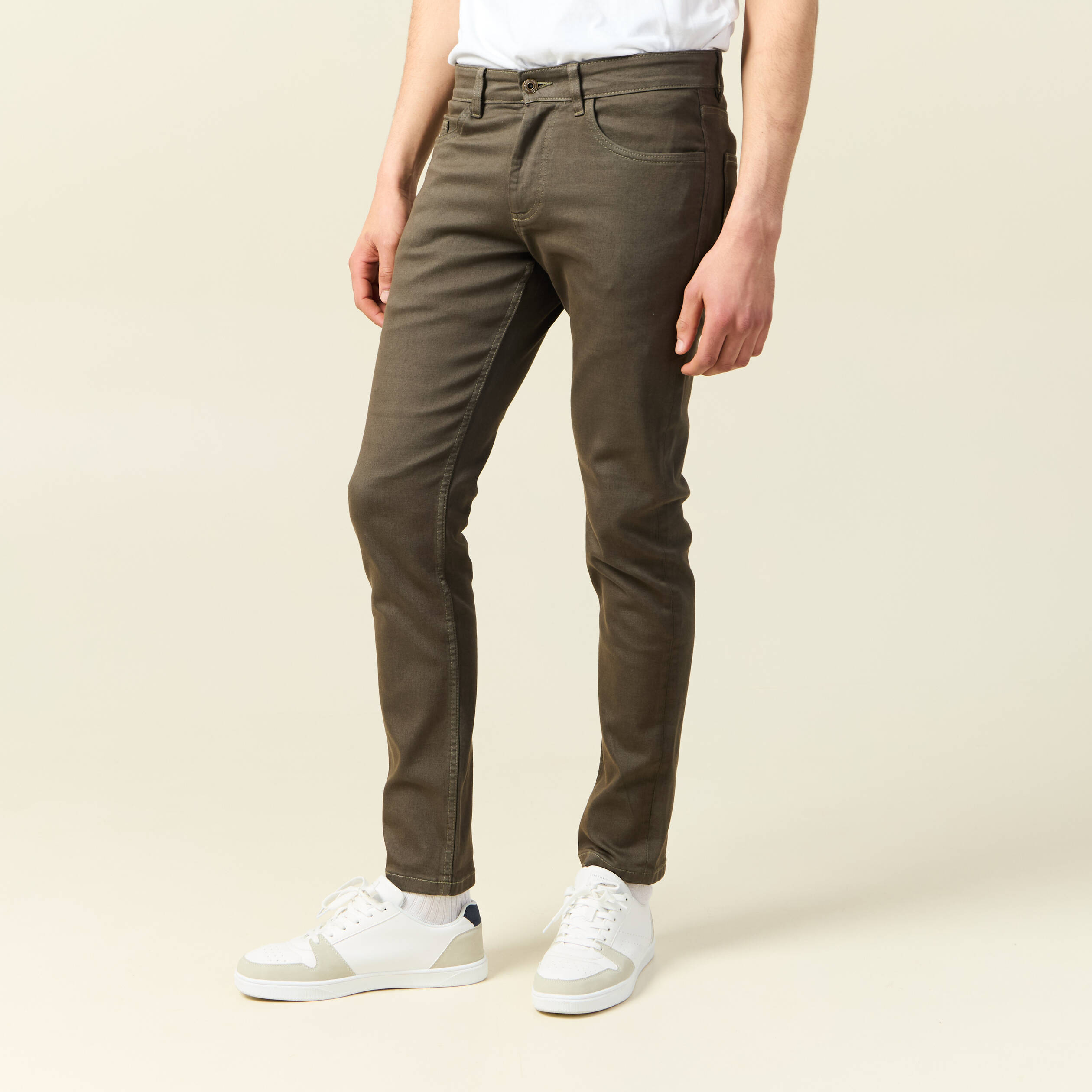 jeans slim 5 poches vert kaki homme Jeans slim 5 poches vert kaki homme