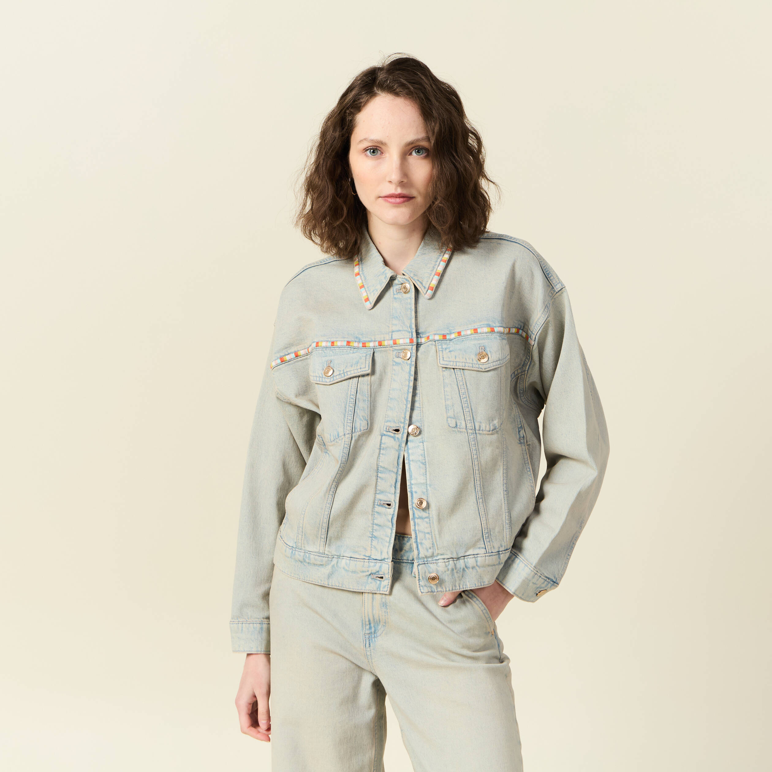Veste oversize en jean bleu ciel femme