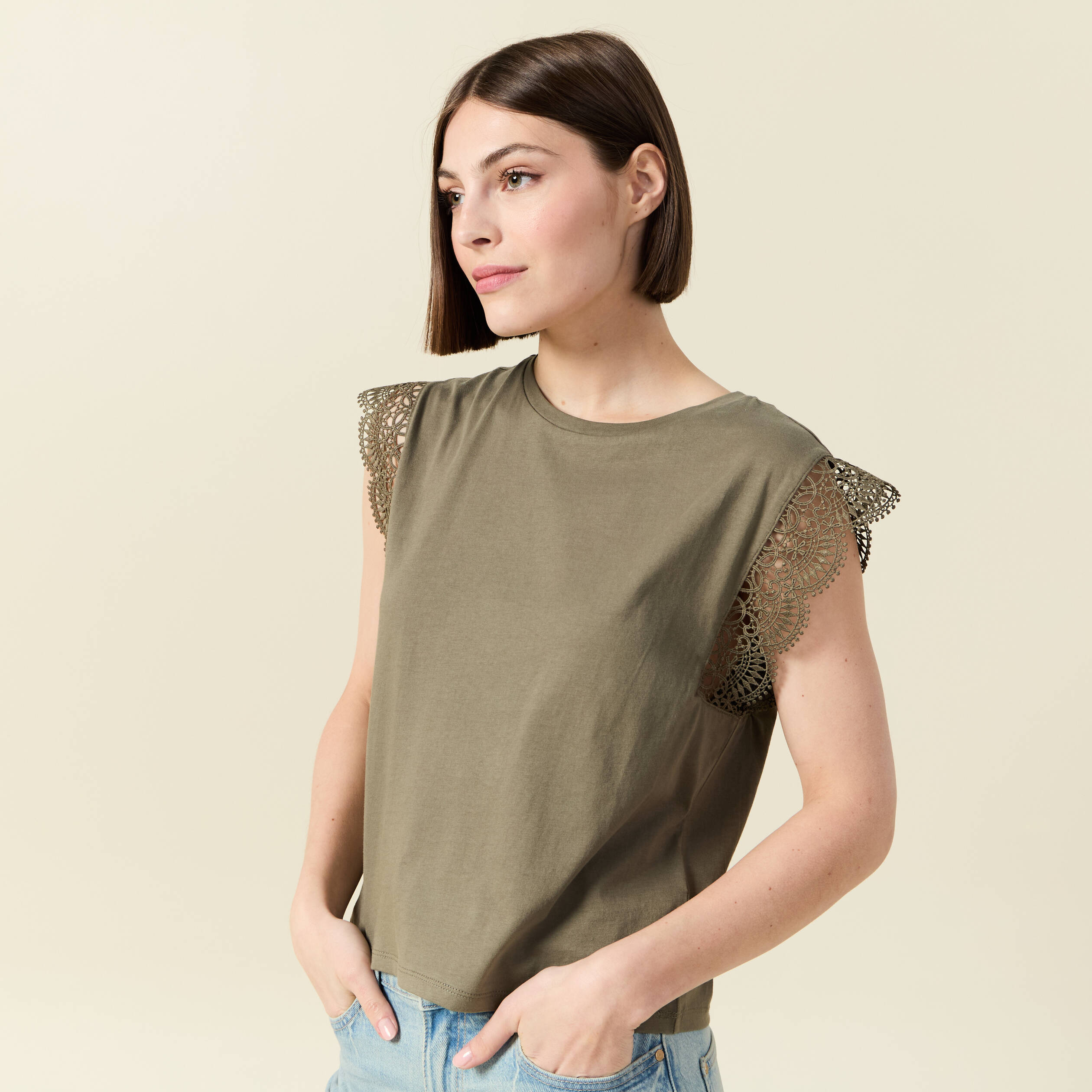 t shirt manches courtes vert kaki femme T-shirt manches courtes vert kaki femme