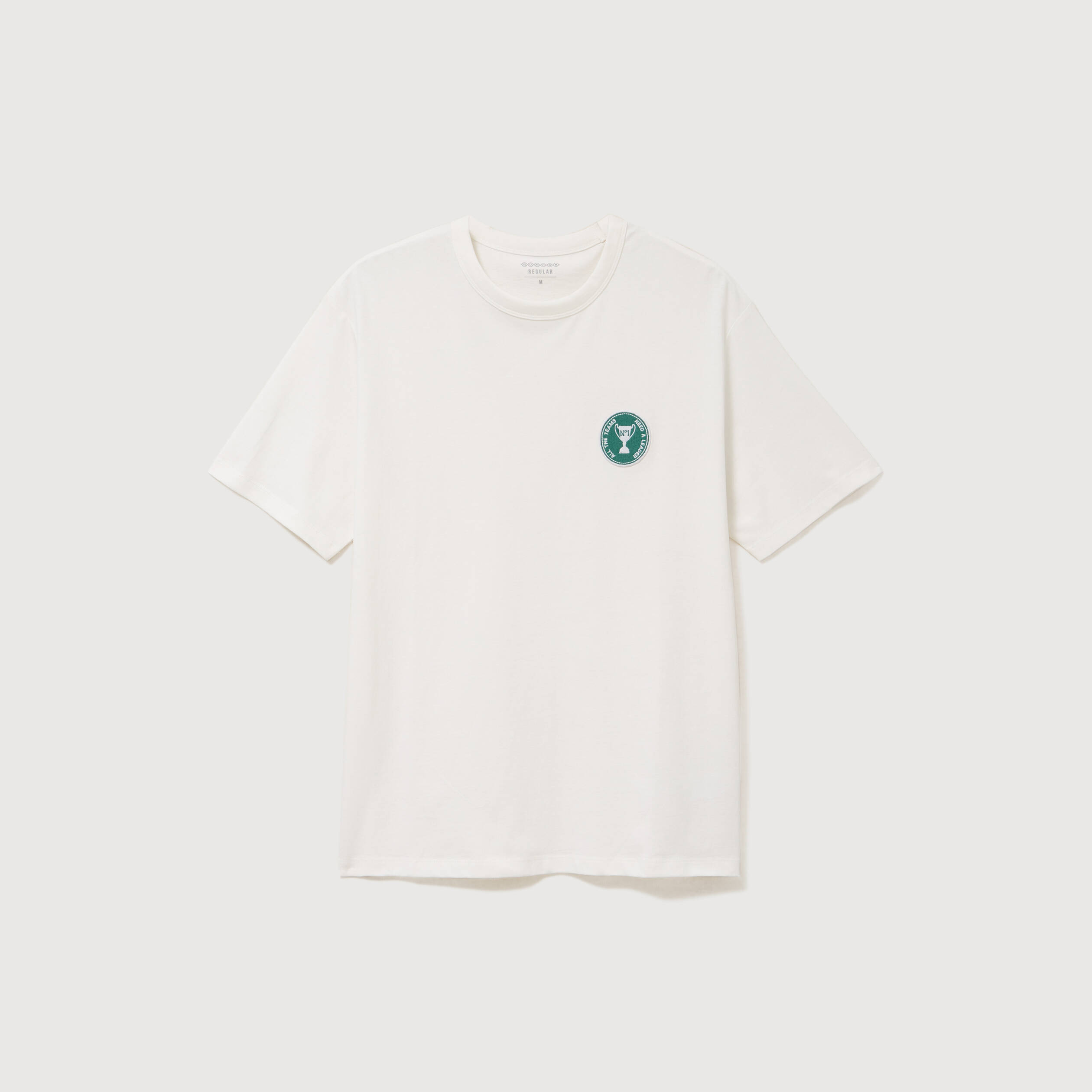 T-shirt col rond manches coudes en coton ecru homme