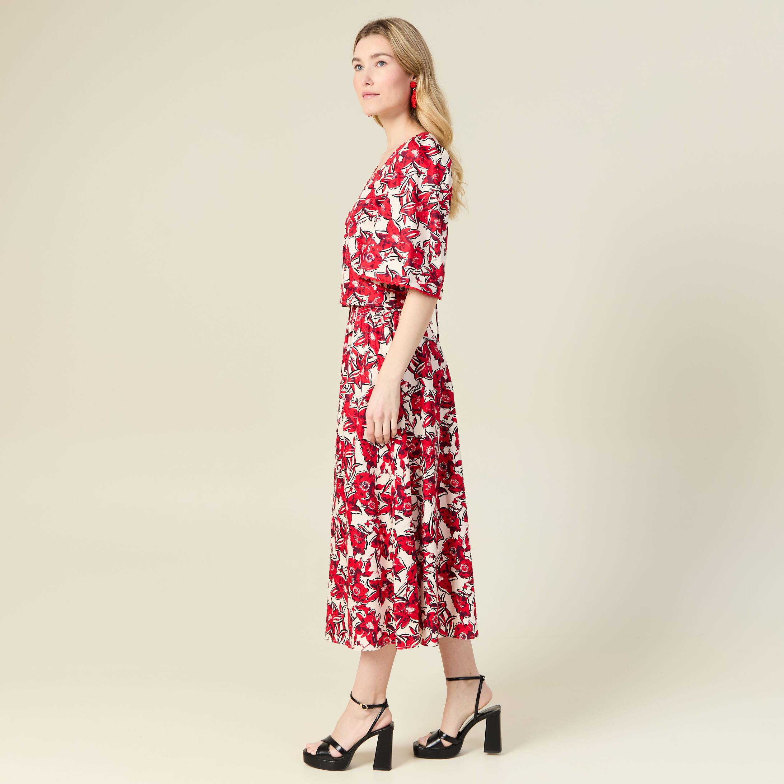 blouse manches 34 rouge femme Blouse manches 3/4 rouge femme