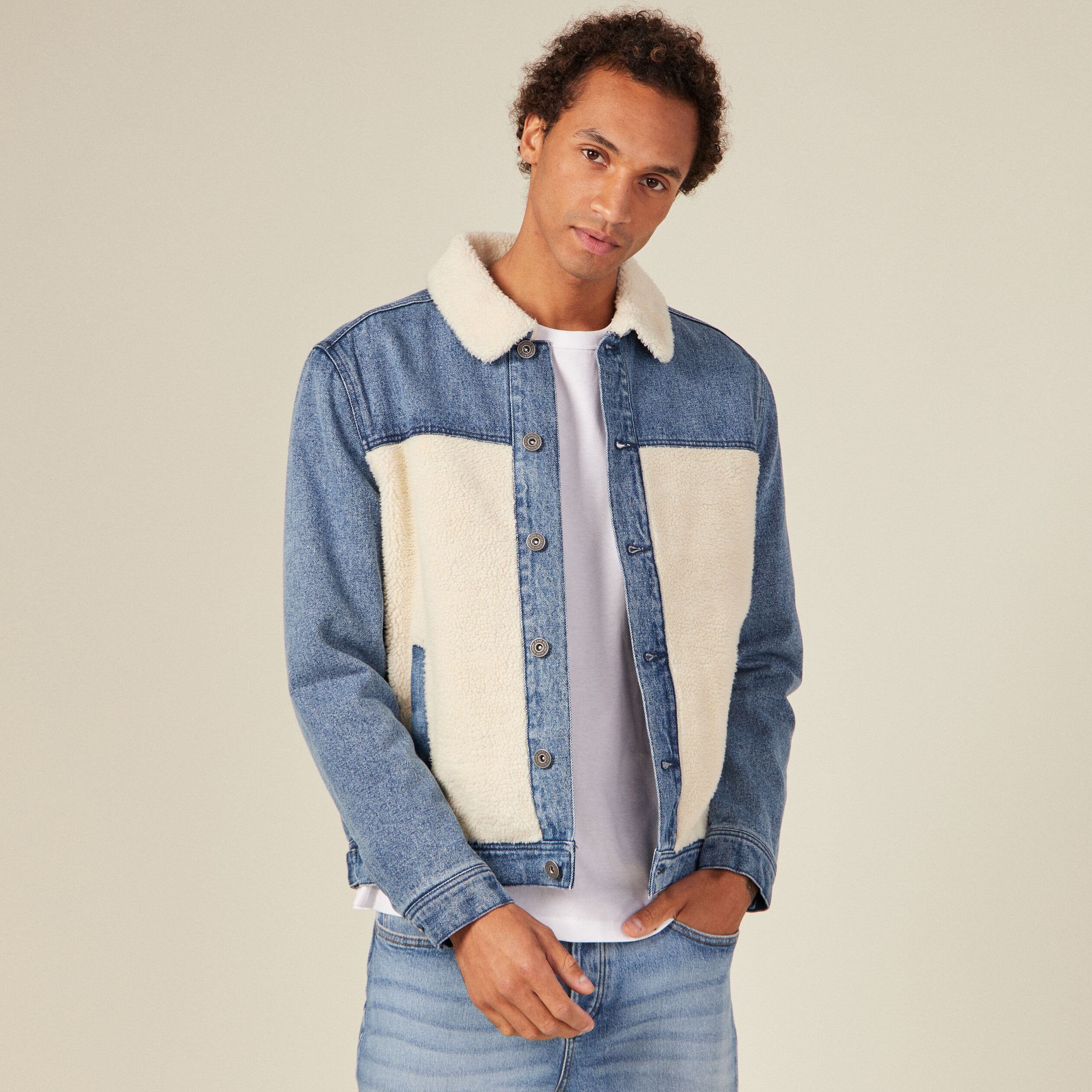 Blouson droit en jean denim stone homme
