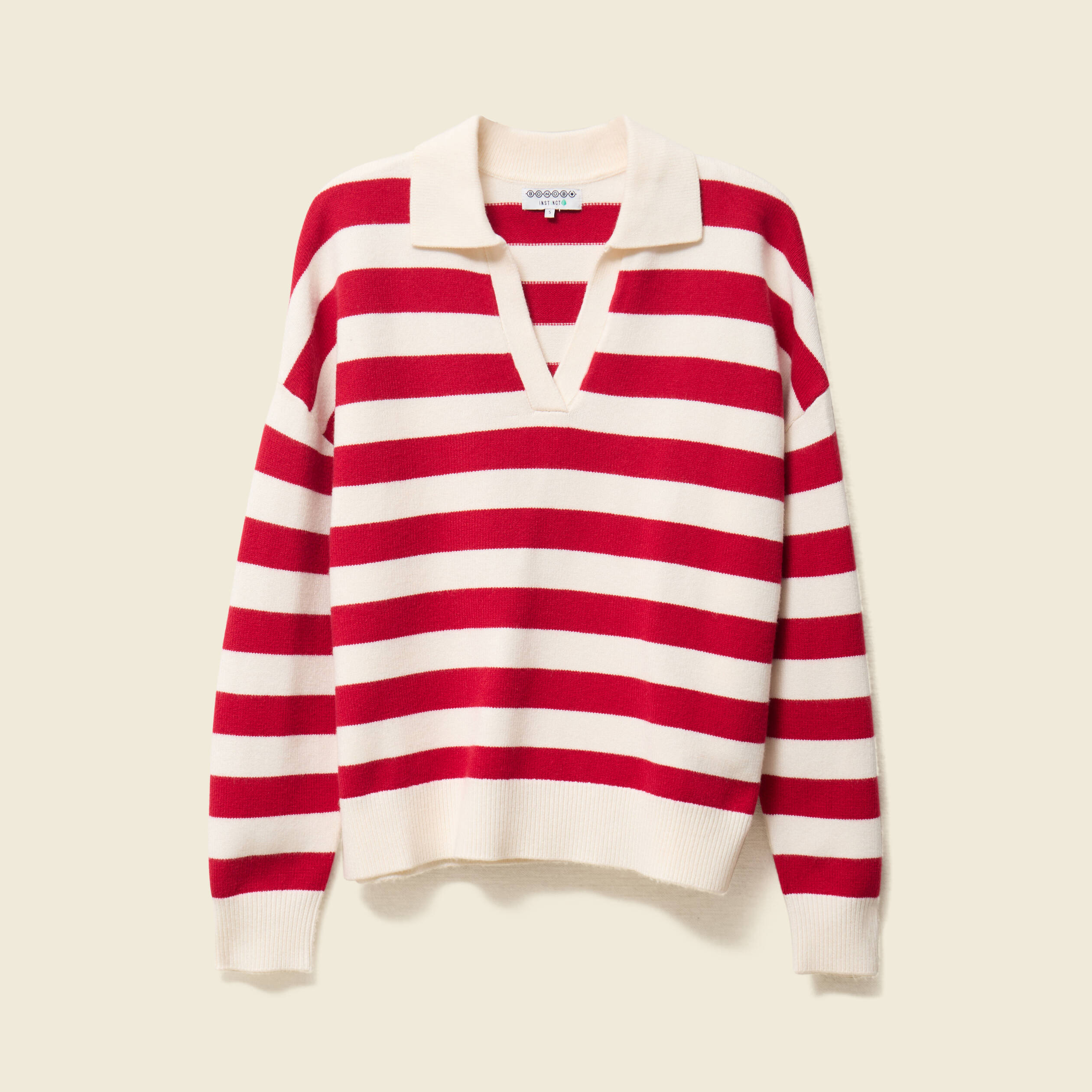 Pull manches longues col polo ecru femme