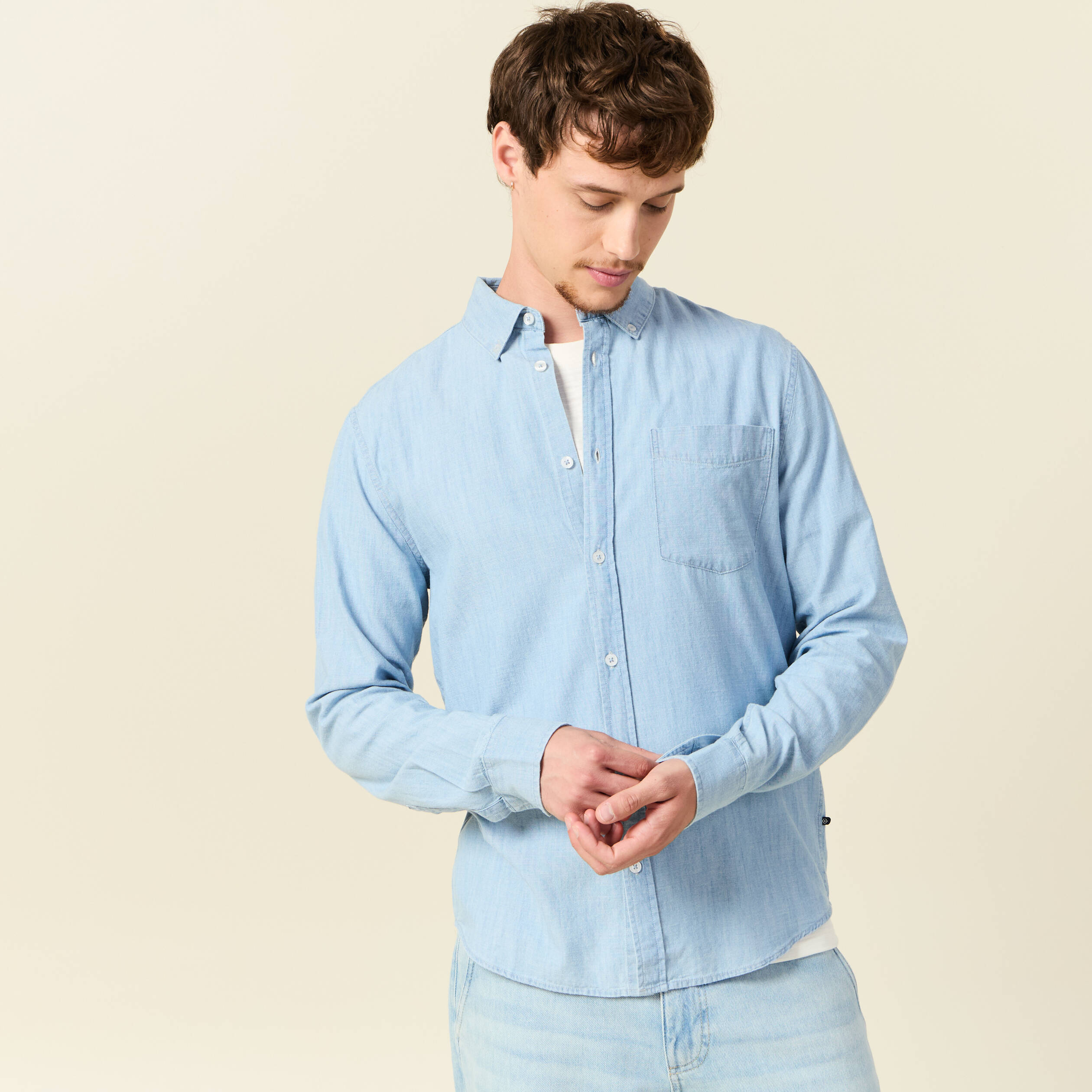 Chemise col classique manches longues bleu clair homme Bonobo